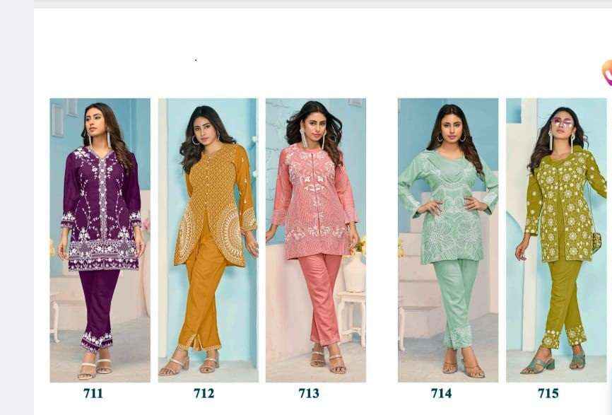 VAMIKA NX VEERA VOL 3 RAYON WORKS LADIES TOP WITH PANT SET WHOLESALE RATE ( 5 PCS CATALOG )