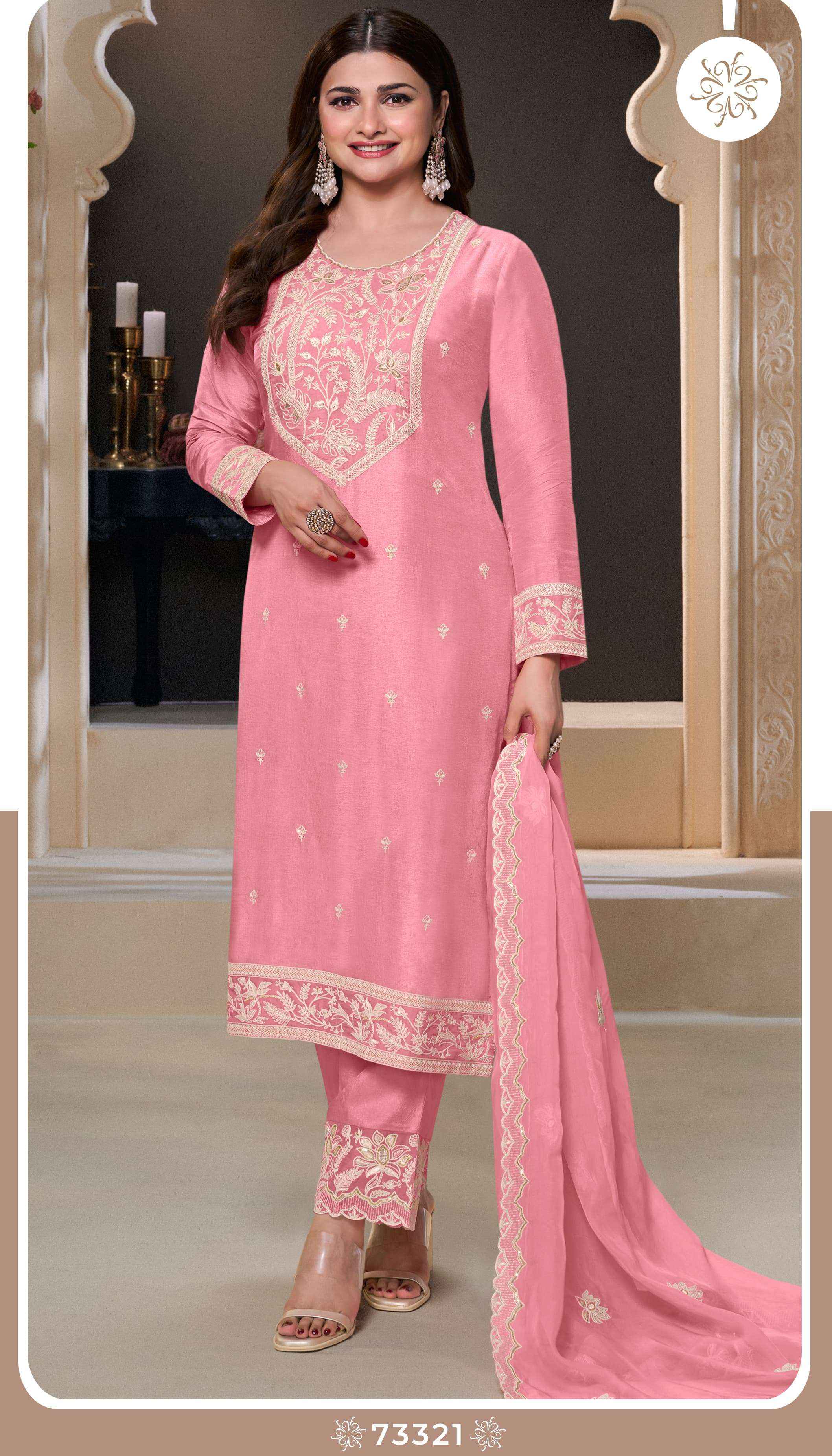 VINAY FASHION KULEESH INDRI SILK DESIGNER HEAVY FESTIVE WEAR SUIT WHOLESALE PRICE ( 4 PCS CATALOG )