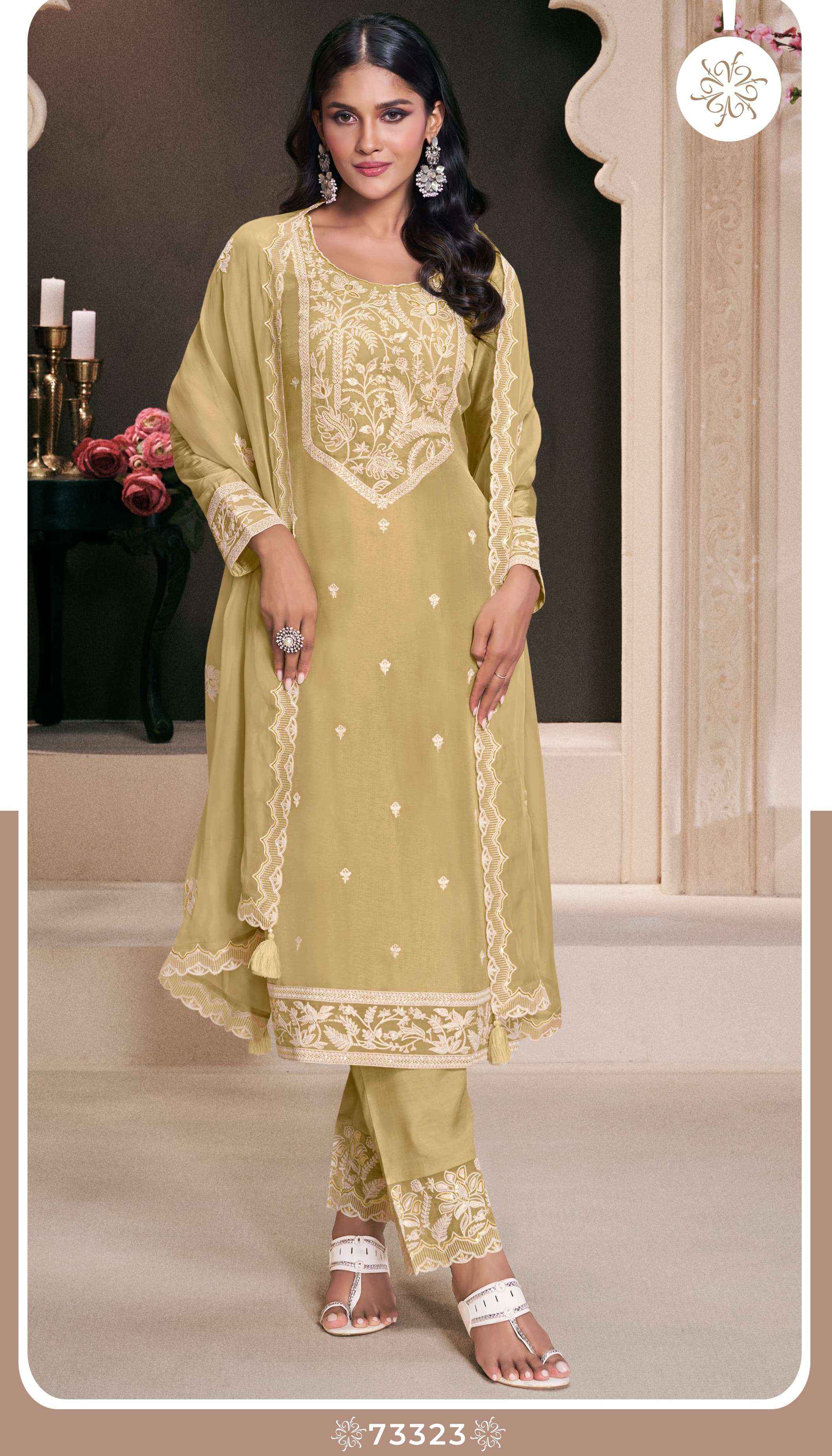 VINAY FASHION KULEESH INDRI SILK DESIGNER HEAVY FESTIVE WEAR SUIT WHOLESALE PRICE ( 4 PCS CATALOG )