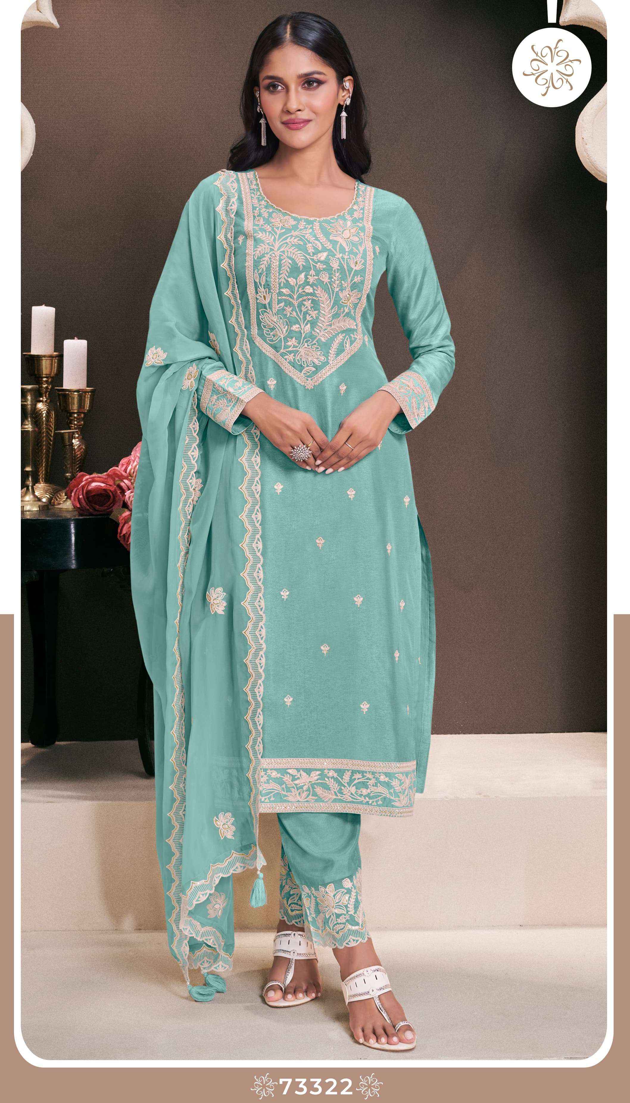 VINAY FASHION KULEESH INDRI SILK DESIGNER HEAVY FESTIVE WEAR SUIT WHOLESALE PRICE ( 4 PCS CATALOG )