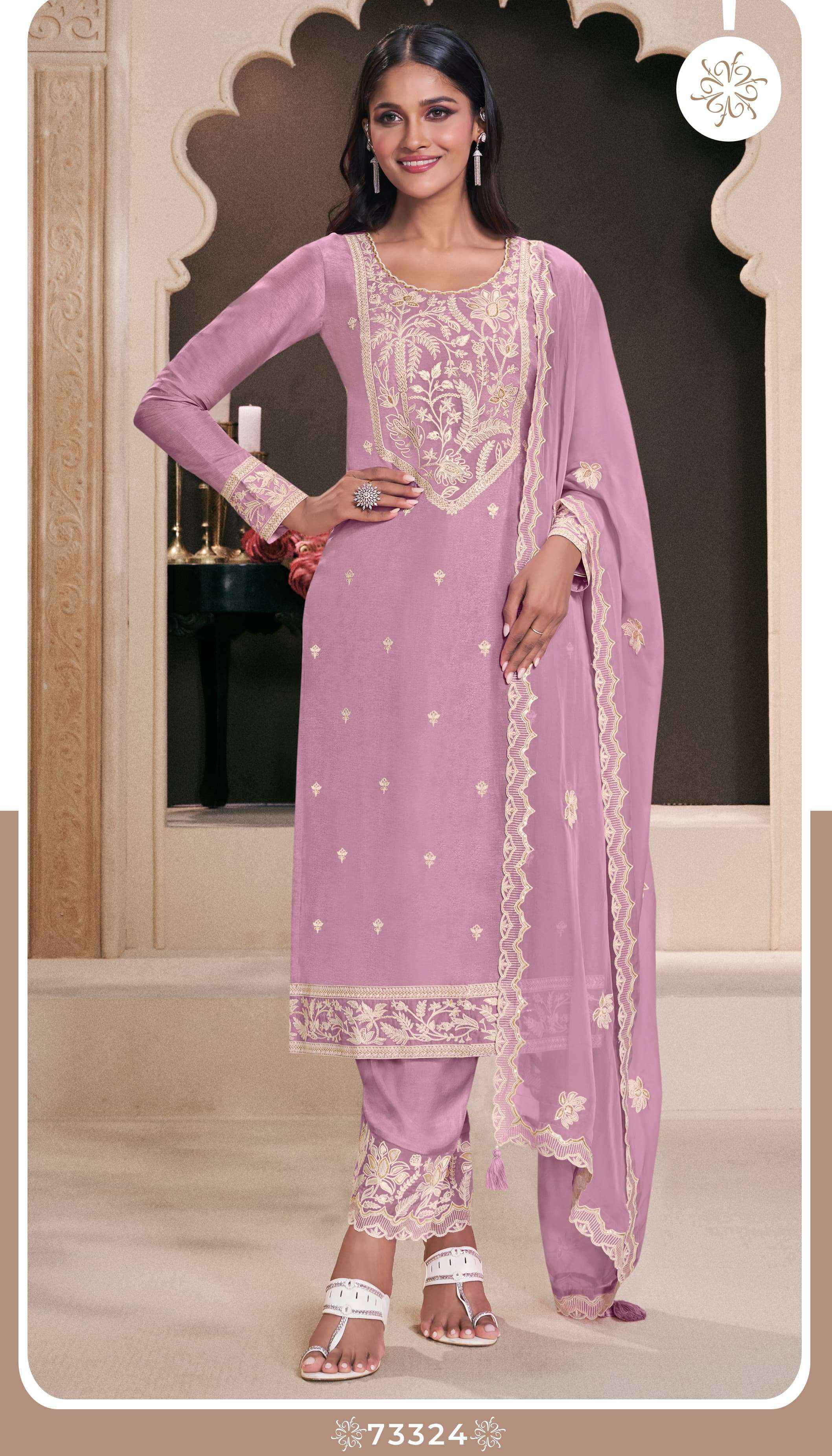VINAY FASHION KULEESH INDRI SILK DESIGNER HEAVY FESTIVE WEAR SUIT WHOLESALE PRICE ( 4 PCS CATALOG )