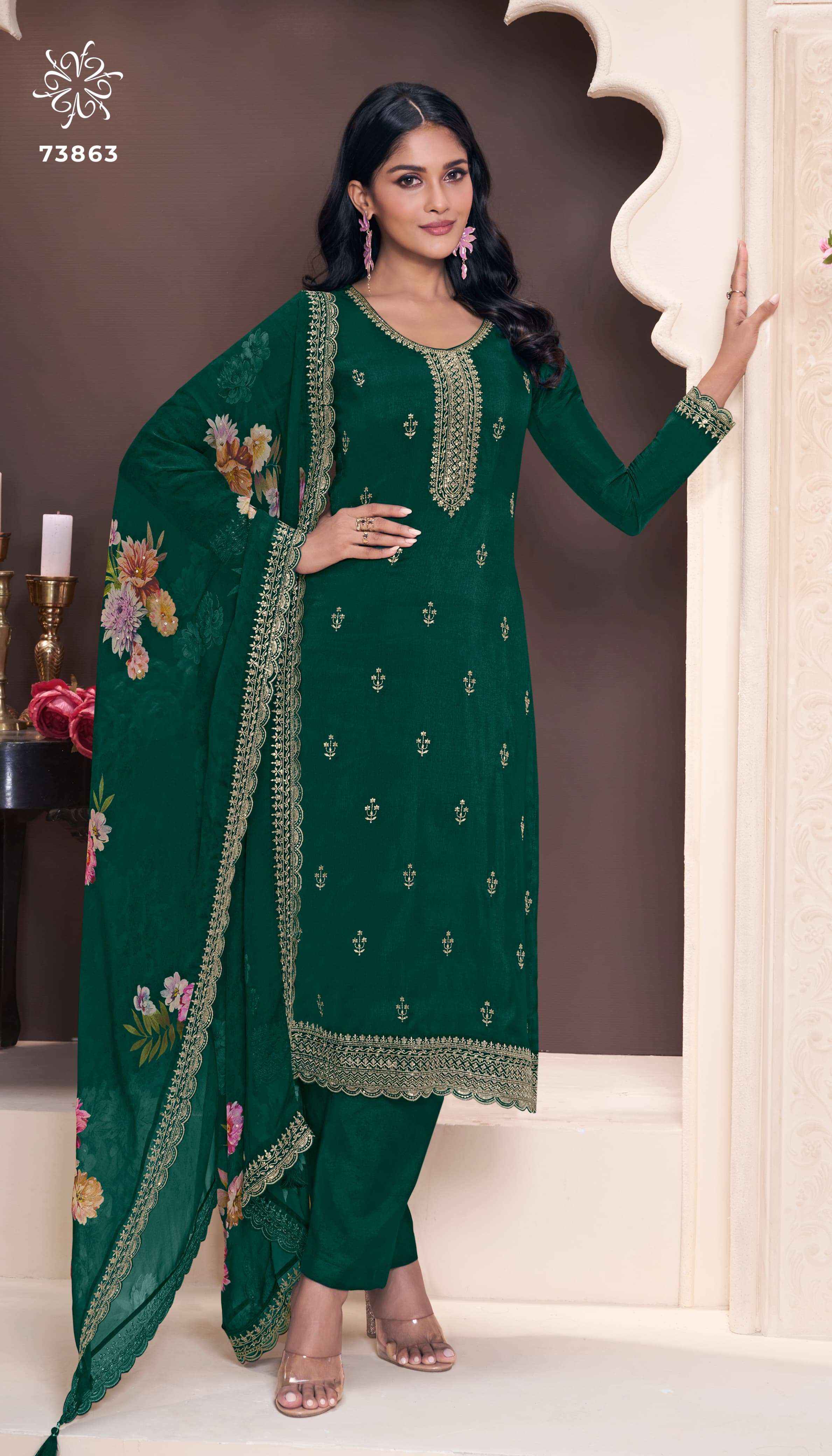VINAY FASHION KULEESH SHIVANGI VOL 2 SILK EMBBROIDERY DESIGNER SUIT WHOLESALE PRICE ( 4 PCS CATALOG )