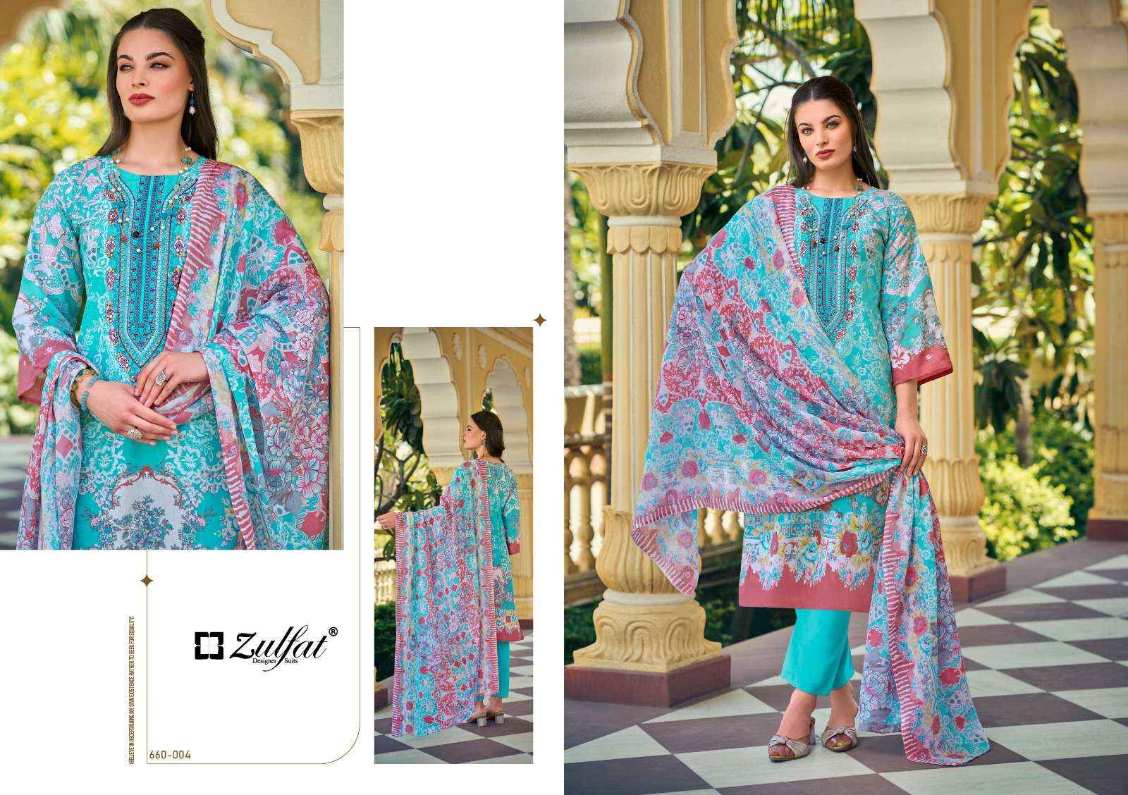 ZULFAT DESIGNER SUITS GULNAAZ VOL 4 COTTON PRINT WITH FANCY WORK SUIT WHOLESALE RATE ( 8 PCS CATALOG )