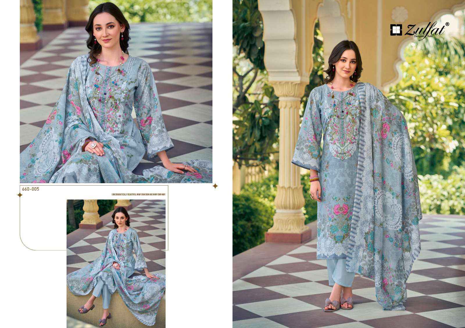ZULFAT DESIGNER SUITS GULNAAZ VOL 4 COTTON PRINT WITH FANCY WORK SUIT WHOLESALE RATE ( 8 PCS CATALOG )