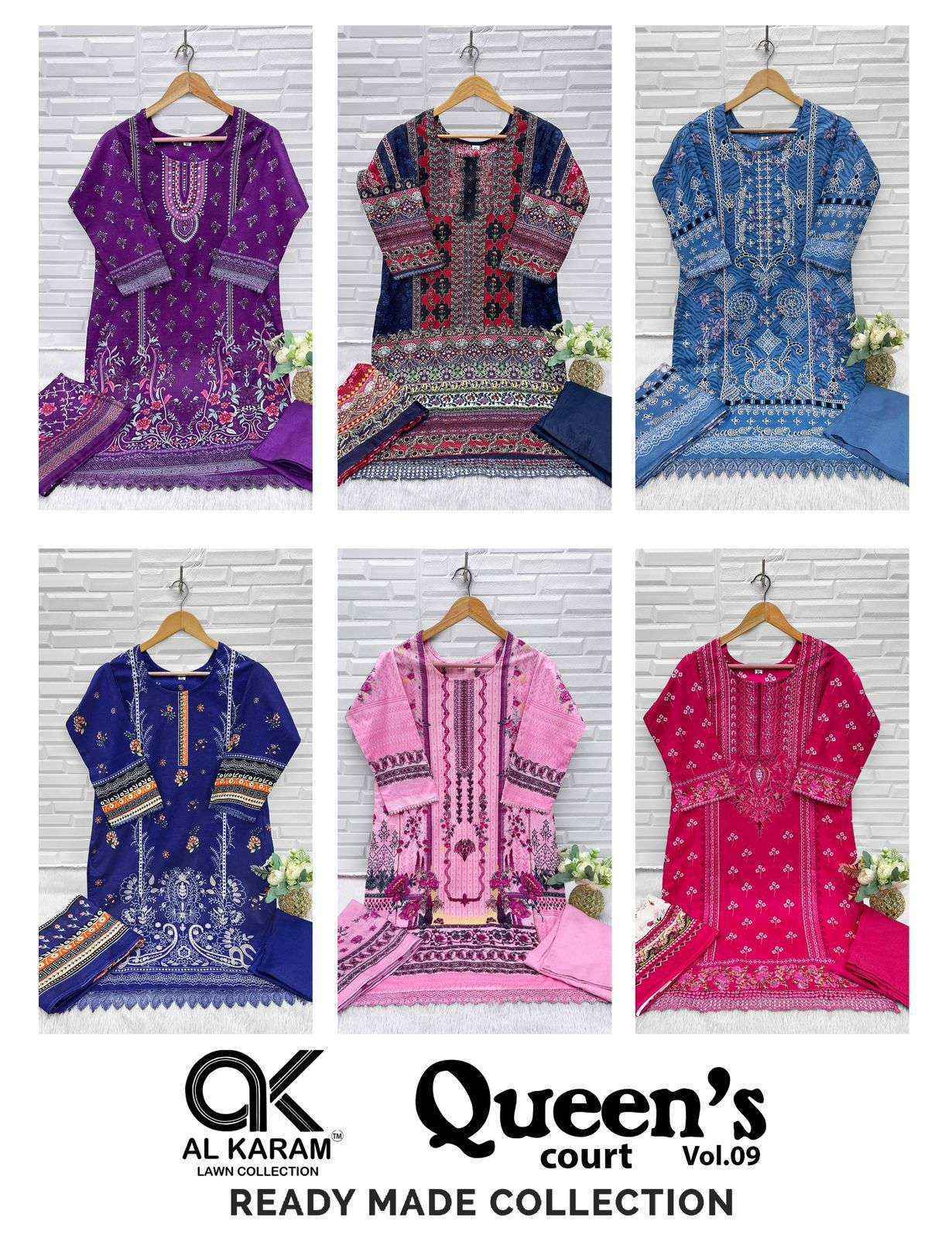 Al Karam Queens Court Vol 9 Readymade Cotton Suit Wholesale Rate ( 6 Pcs Catalog )