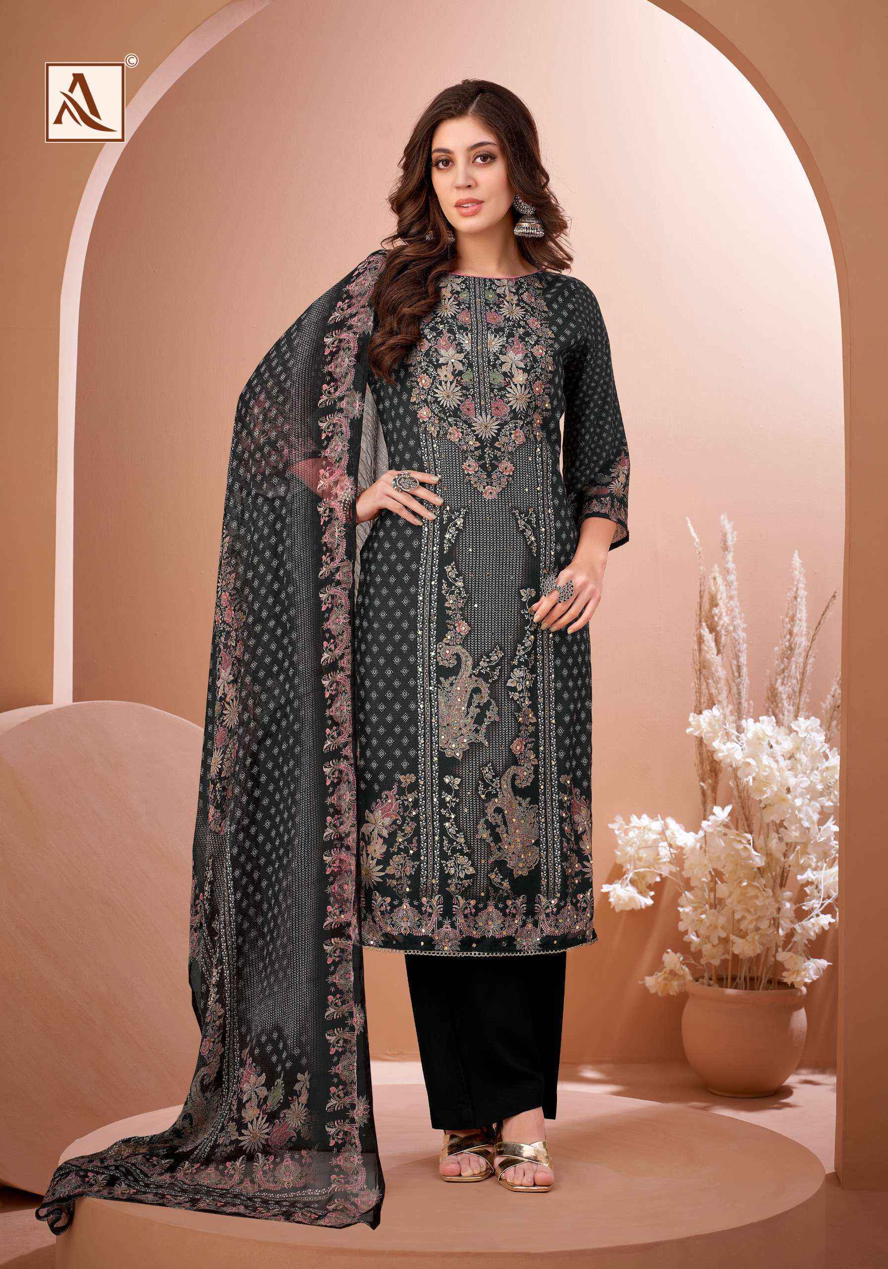 Alok Black Mirror Viscose Muslin Dress Material Wholesale Market Surat ( 8 pcs Catalogue