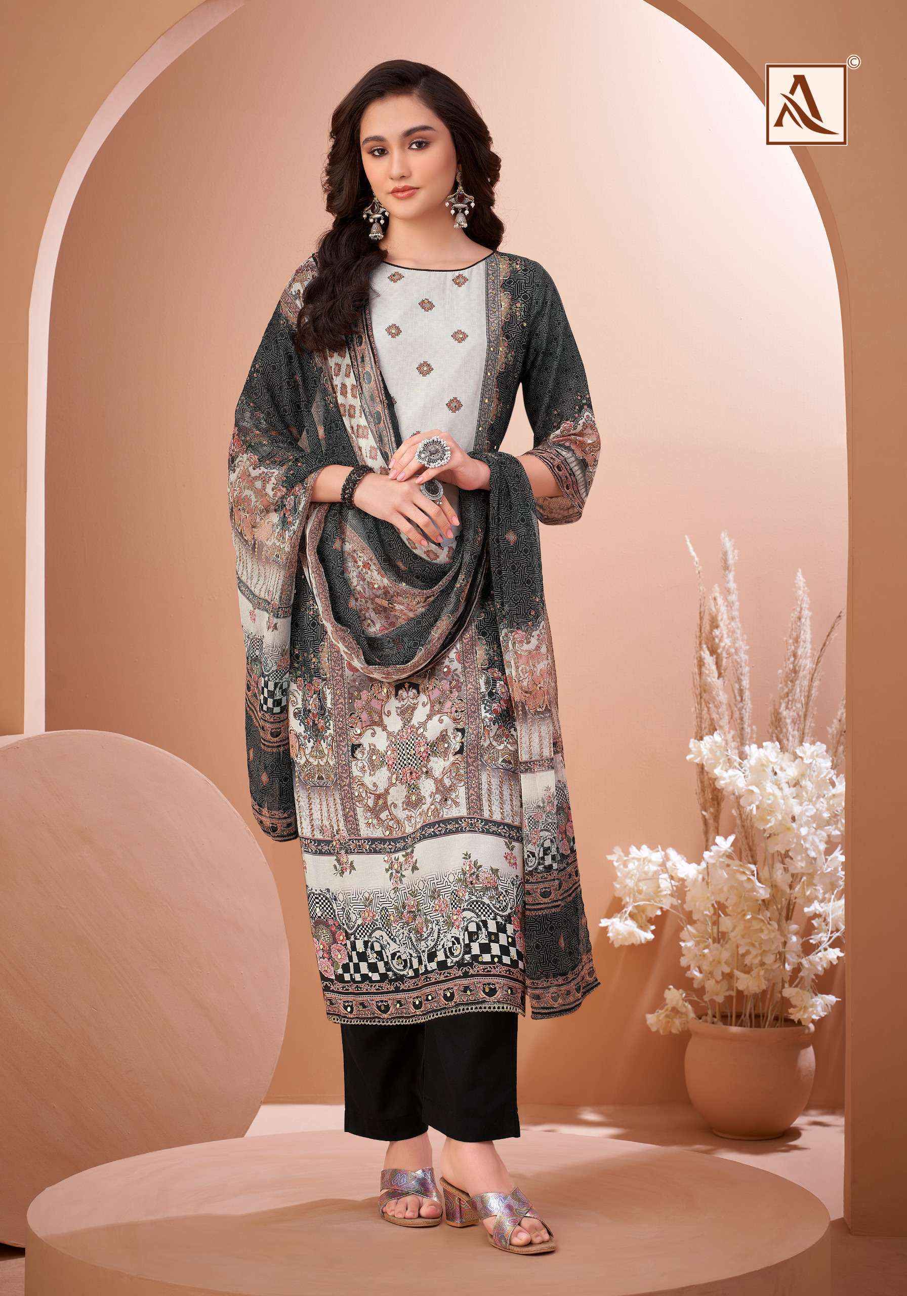 Alok Black Mirror Viscose Muslin Dress Material Wholesale Market Surat ( 8 pcs Catalogue