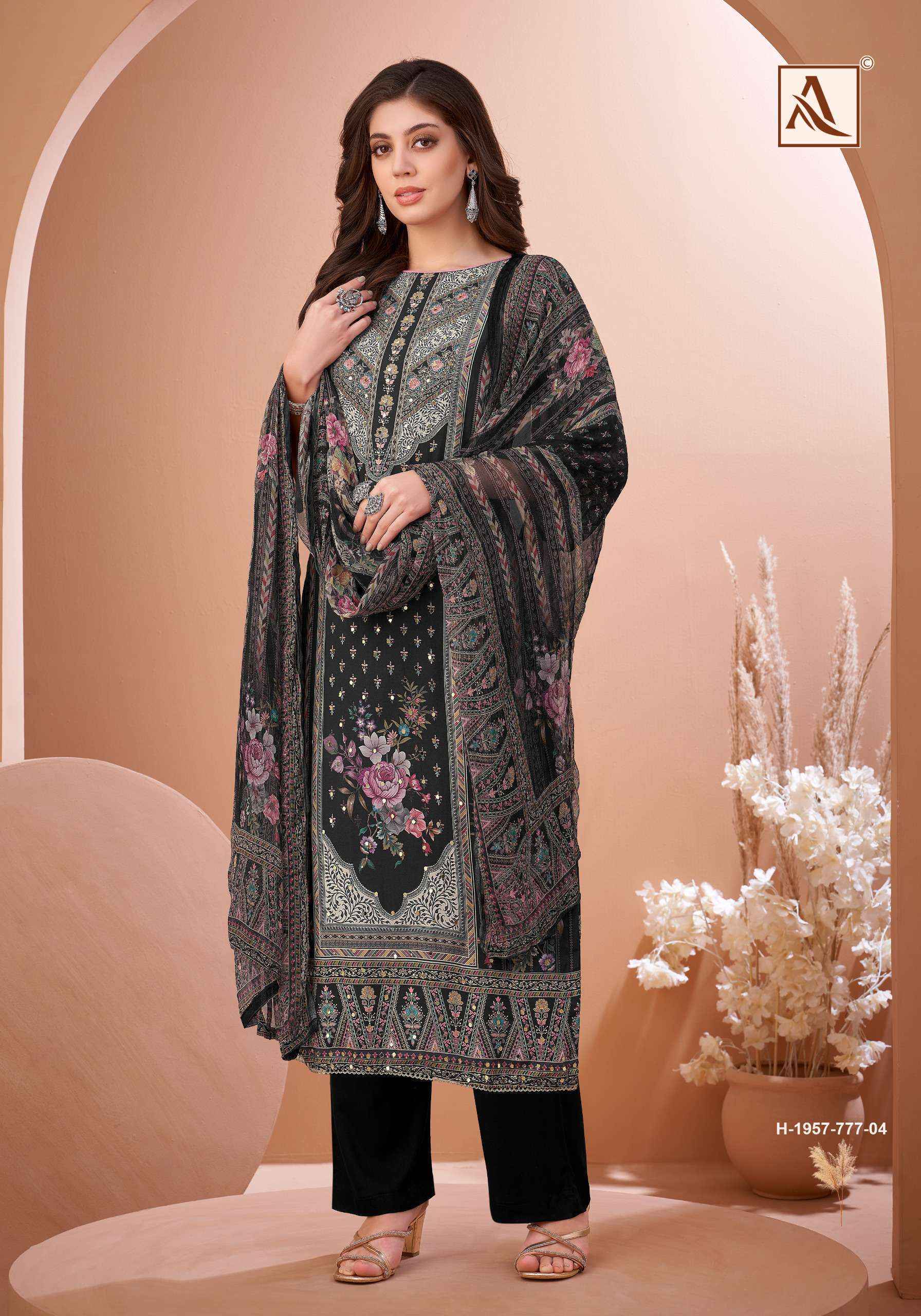 Alok Black Mirror Viscose Muslin Dress Material Wholesale Market Surat ( 8 pcs Catalogue