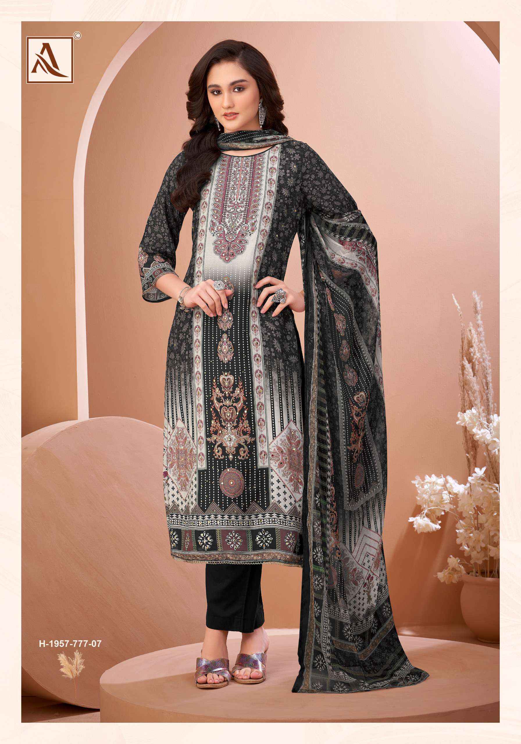 Alok Black Mirror Viscose Muslin Dress Material Wholesale Market Surat ( 8 pcs Catalogue