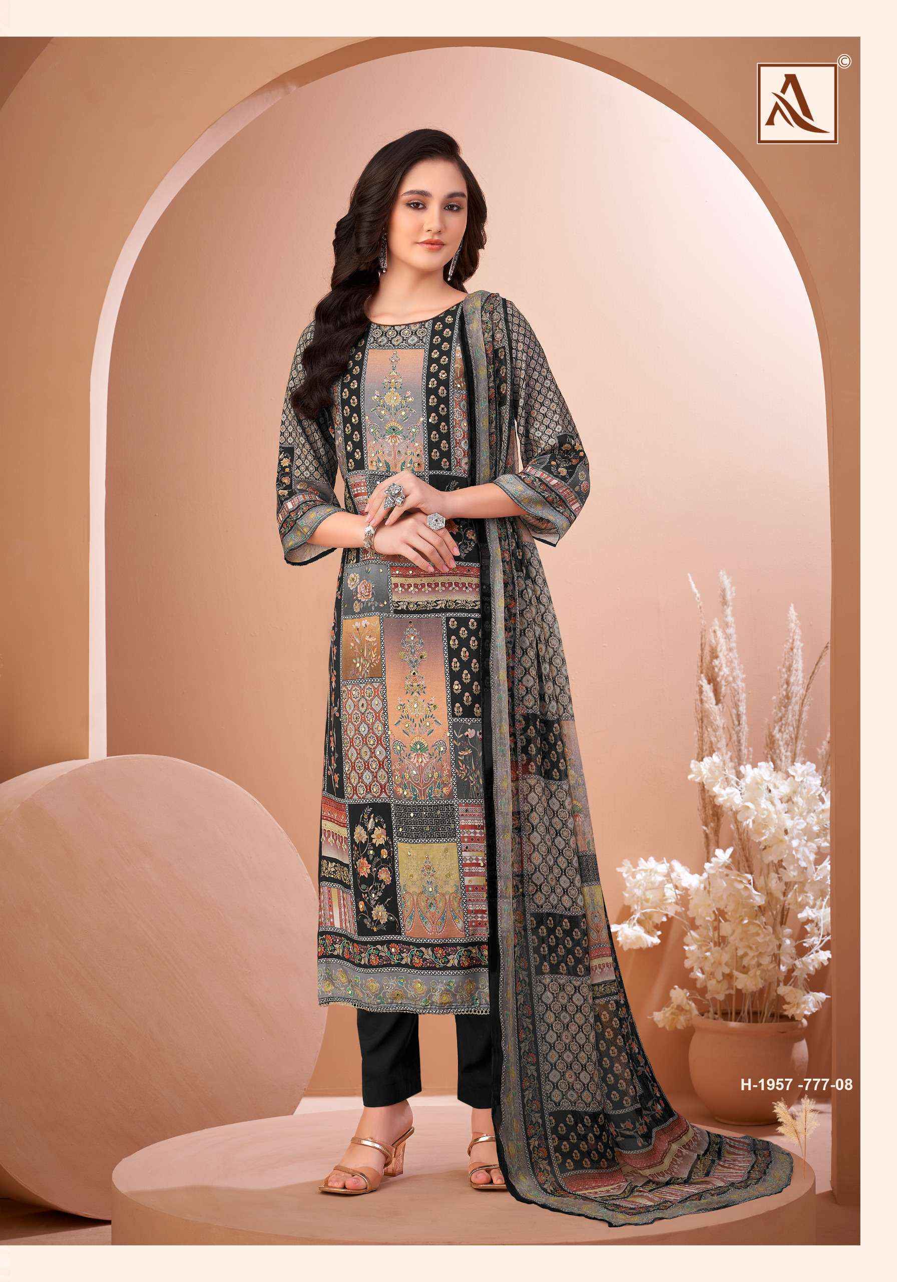 Alok Black Mirror Viscose Muslin Dress Material Wholesale Market Surat ( 8 pcs Catalogue