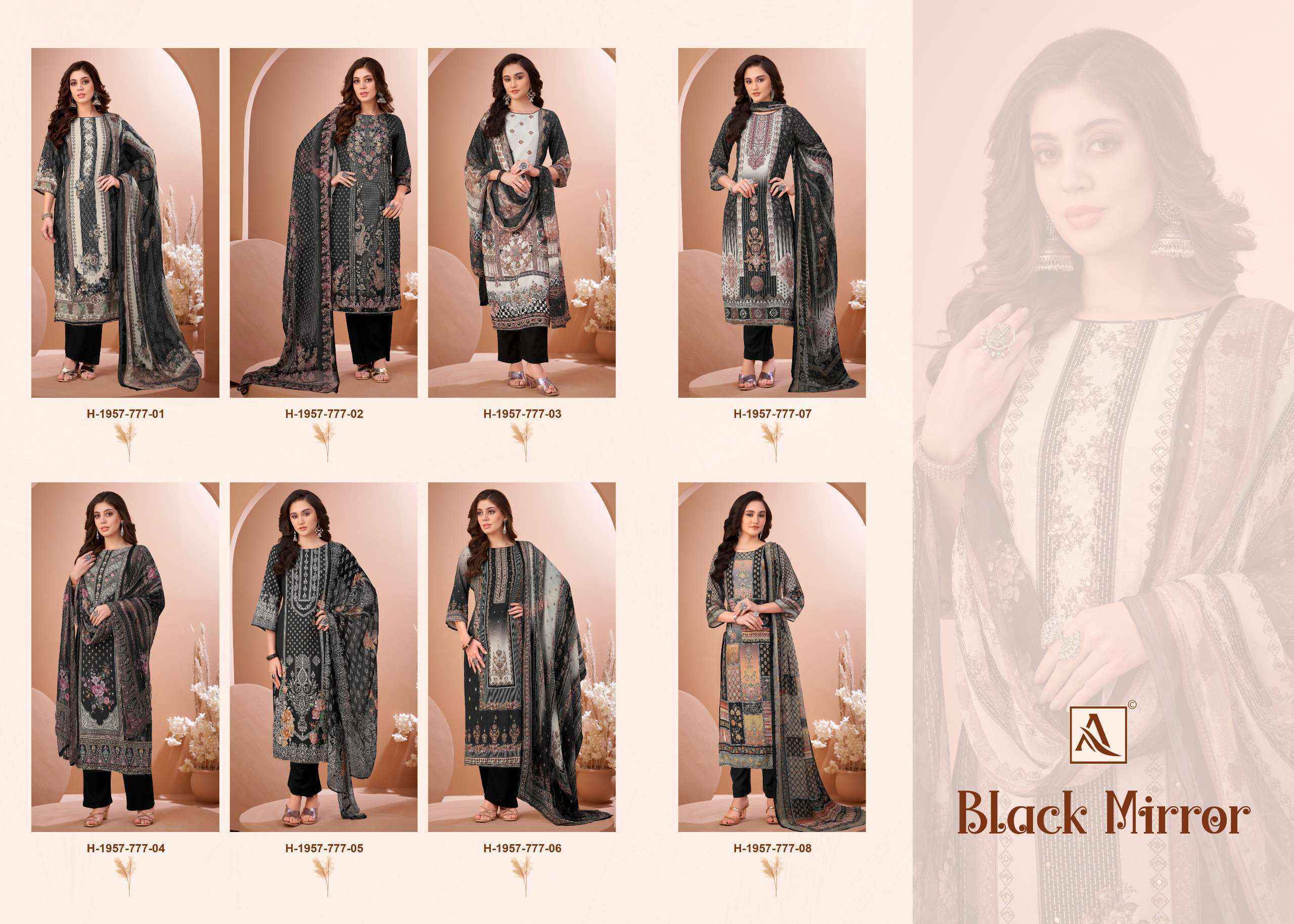 Alok Black Mirror Viscose Muslin Dress Material Wholesale Market Surat ( 8 pcs Catalogue