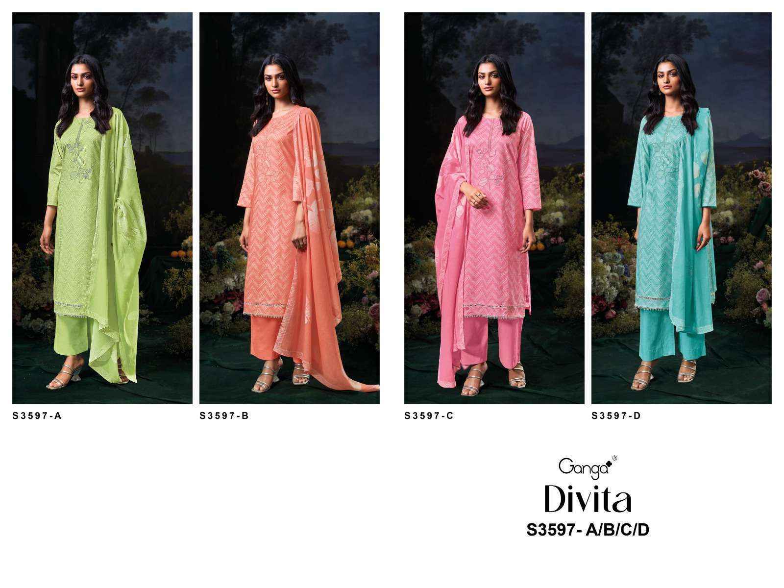 Ganga Divita 3597 Cotton Dress Material New Catalog ( 4 pcs Catalogue )