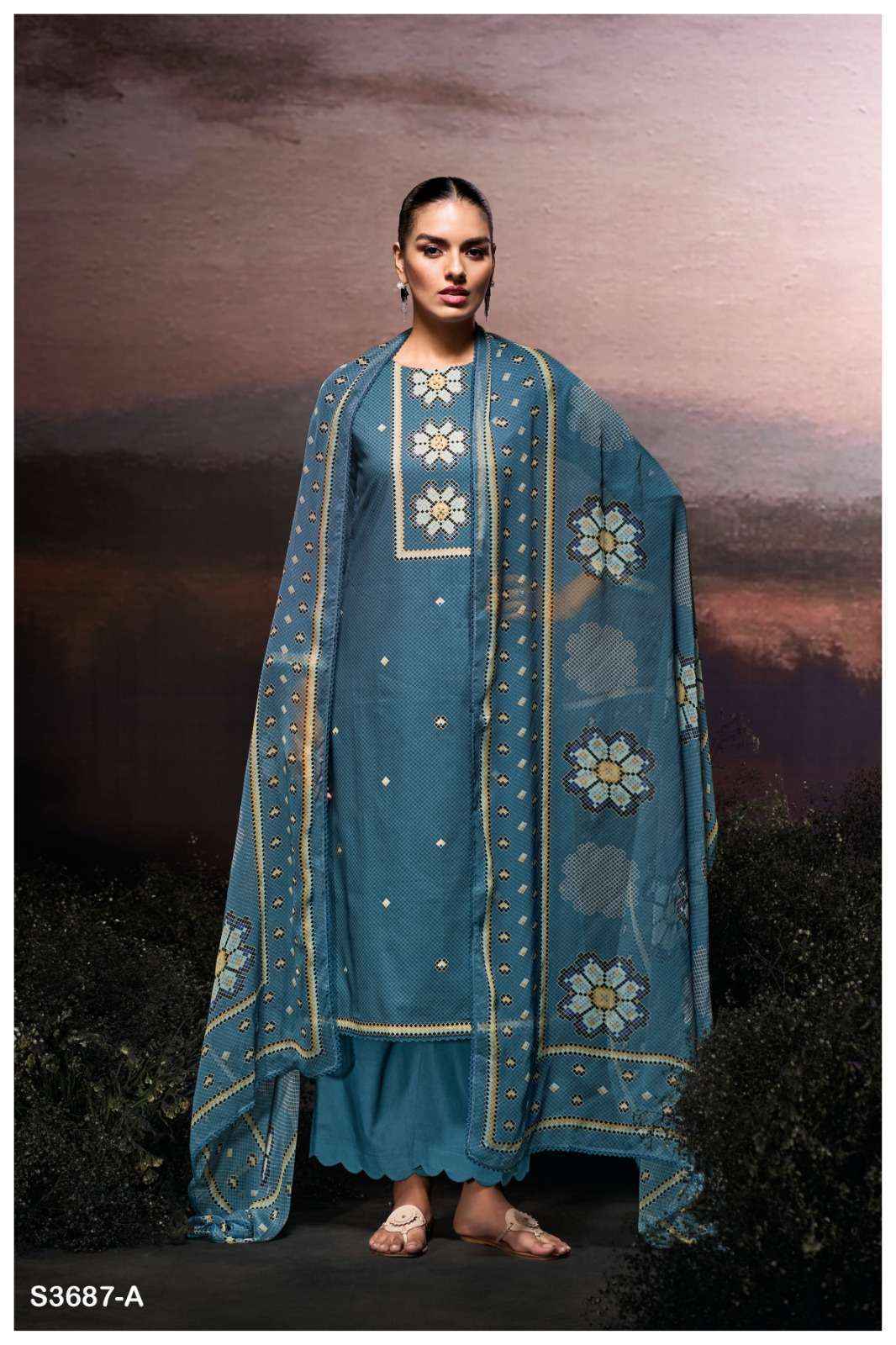 Ganga Gulzara 3687 Satin Cotton Dress Material Wholesale Price ( 4 Pcs Catalog )