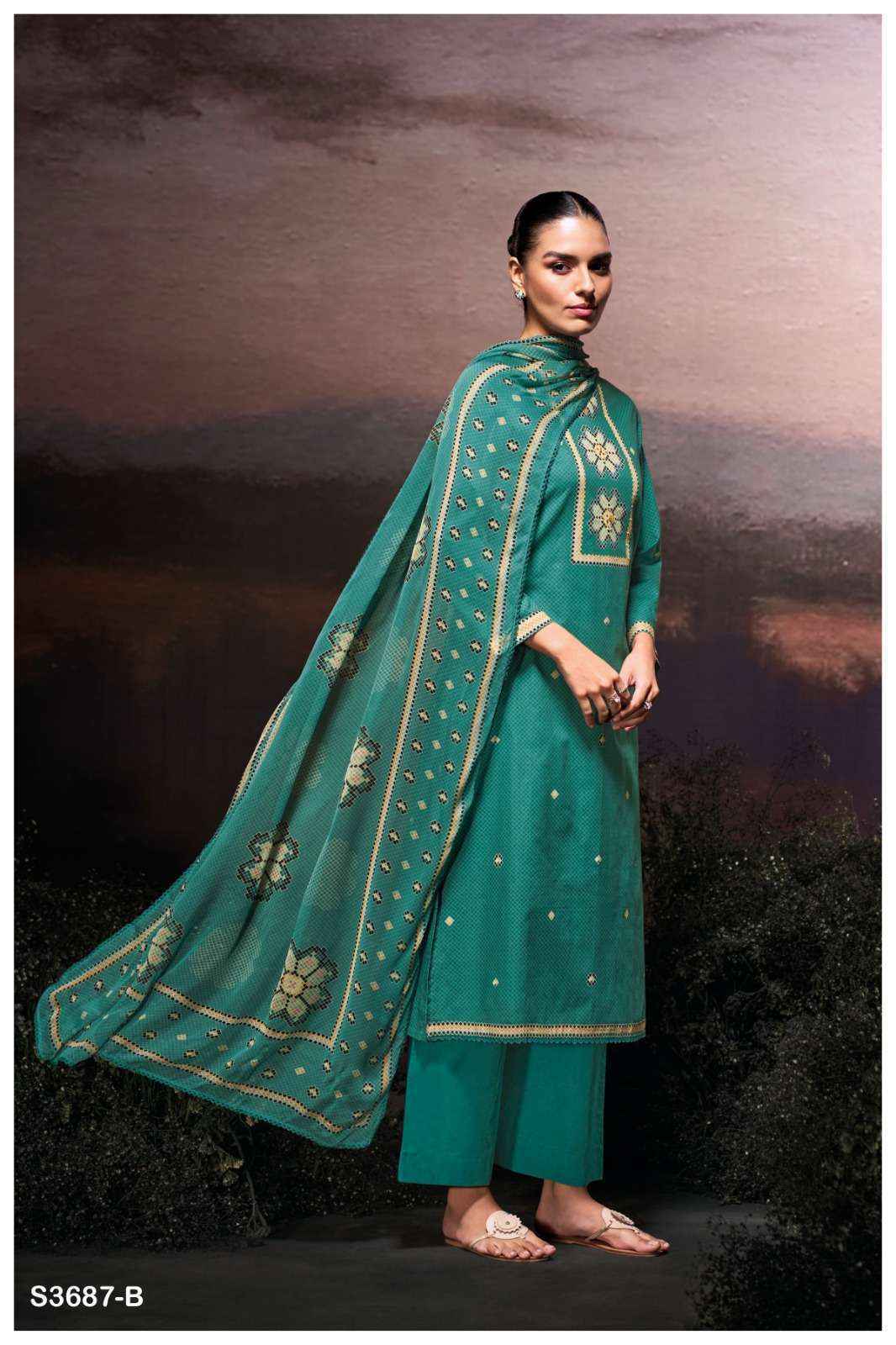 Ganga Gulzara 3687 Satin Cotton Dress Material Wholesale Price ( 4 Pcs Catalog )