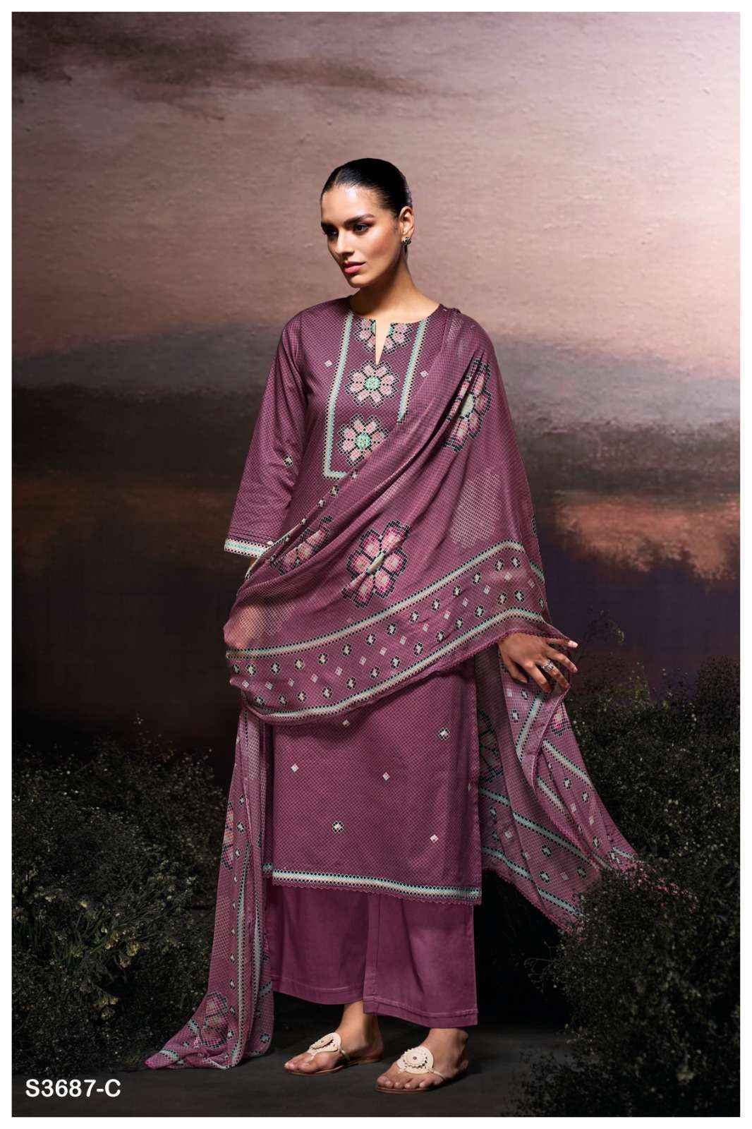 Ganga Gulzara 3687 Satin Cotton Dress Material Wholesale Price ( 4 Pcs Catalog )