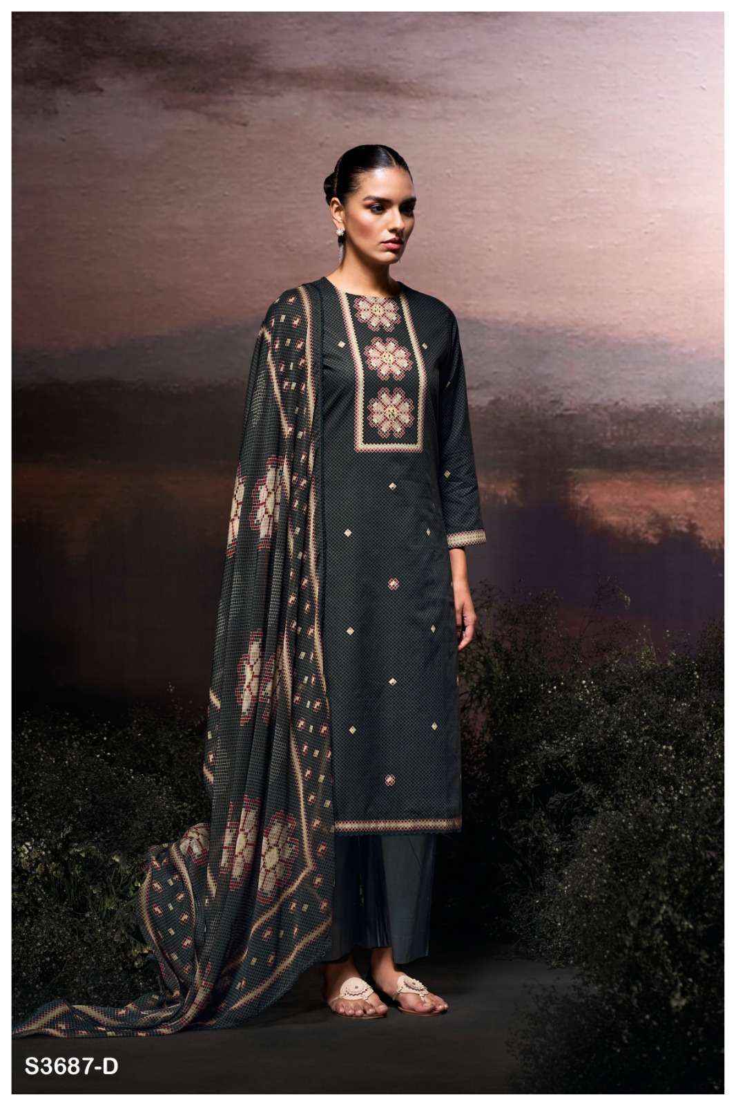 Ganga Gulzara 3687 Satin Cotton Dress Material Wholesale Price ( 4 Pcs Catalog )