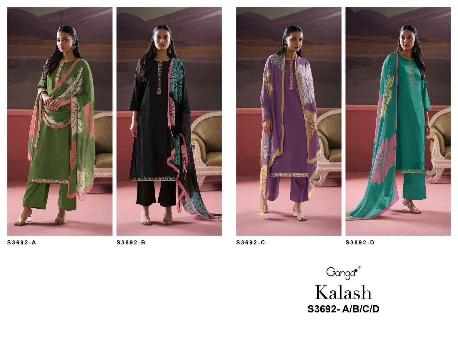 Ganga Kalash 3692 Cotton Silk Dress Material Wholesale Price ( 4 Pcs Catalog )
