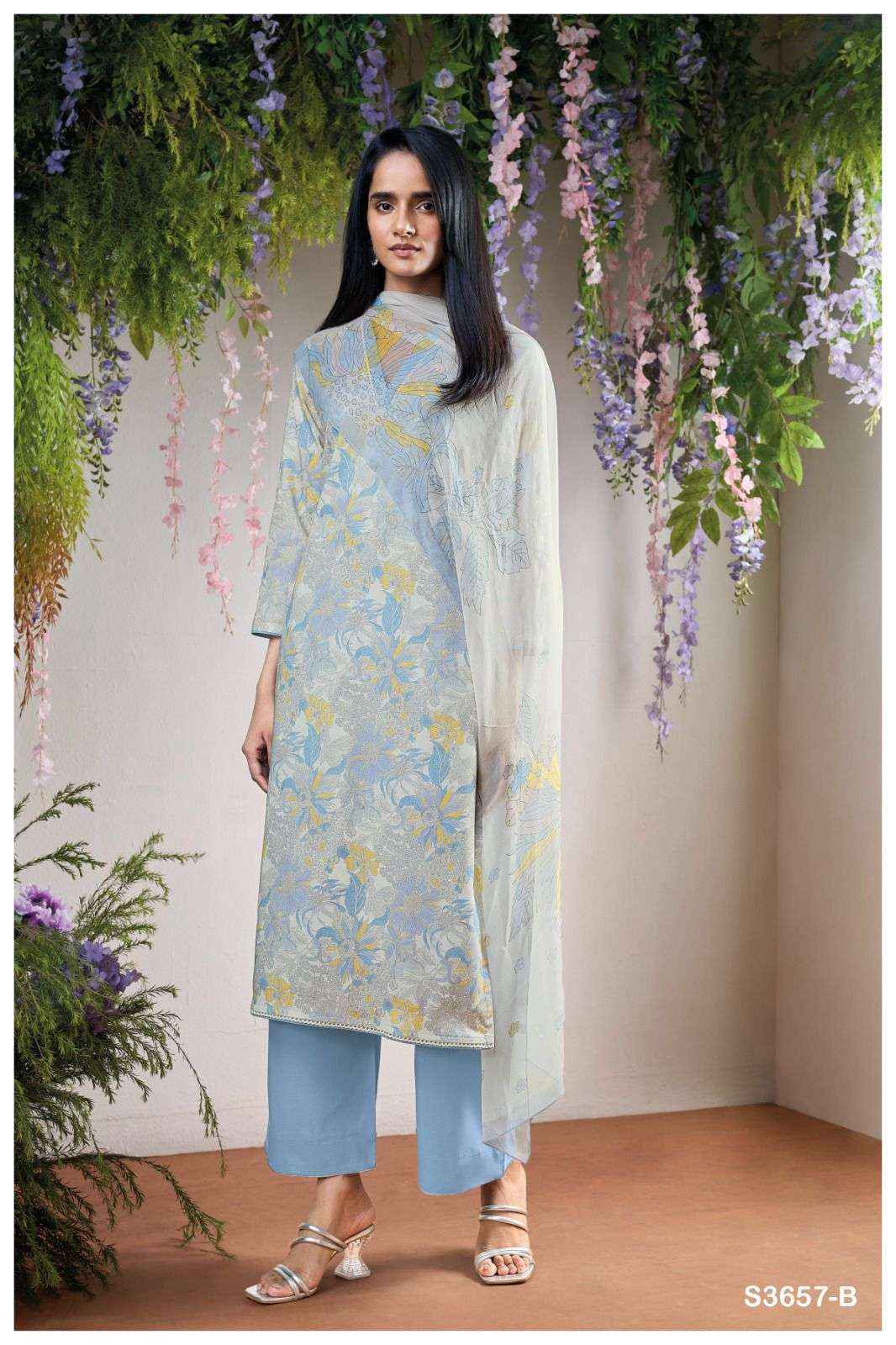 GANGA THALIRA 3657 COTTON PRINTED WITH FANCY EMBROIDERY WORK SUIT