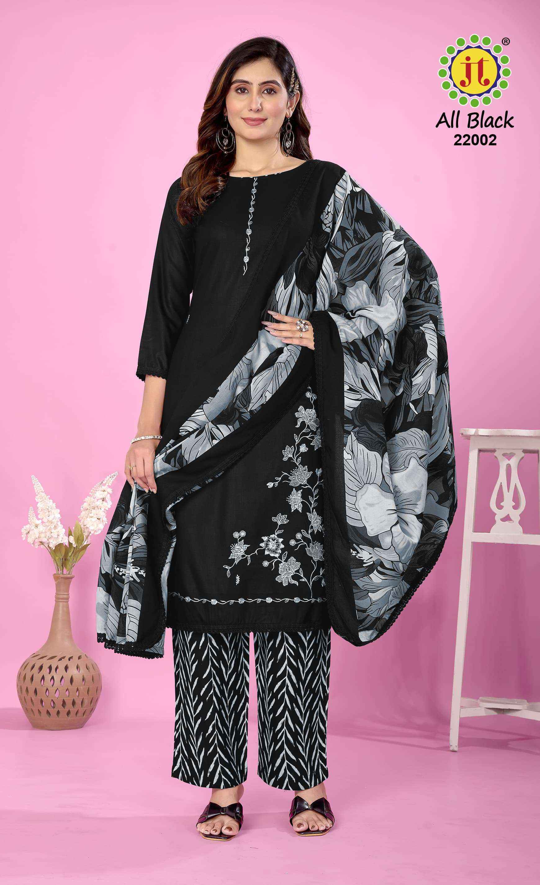 Jt All Black Vol 22 Rayon Dress Material Wholesale Price ( 5 Pcs Catalog )