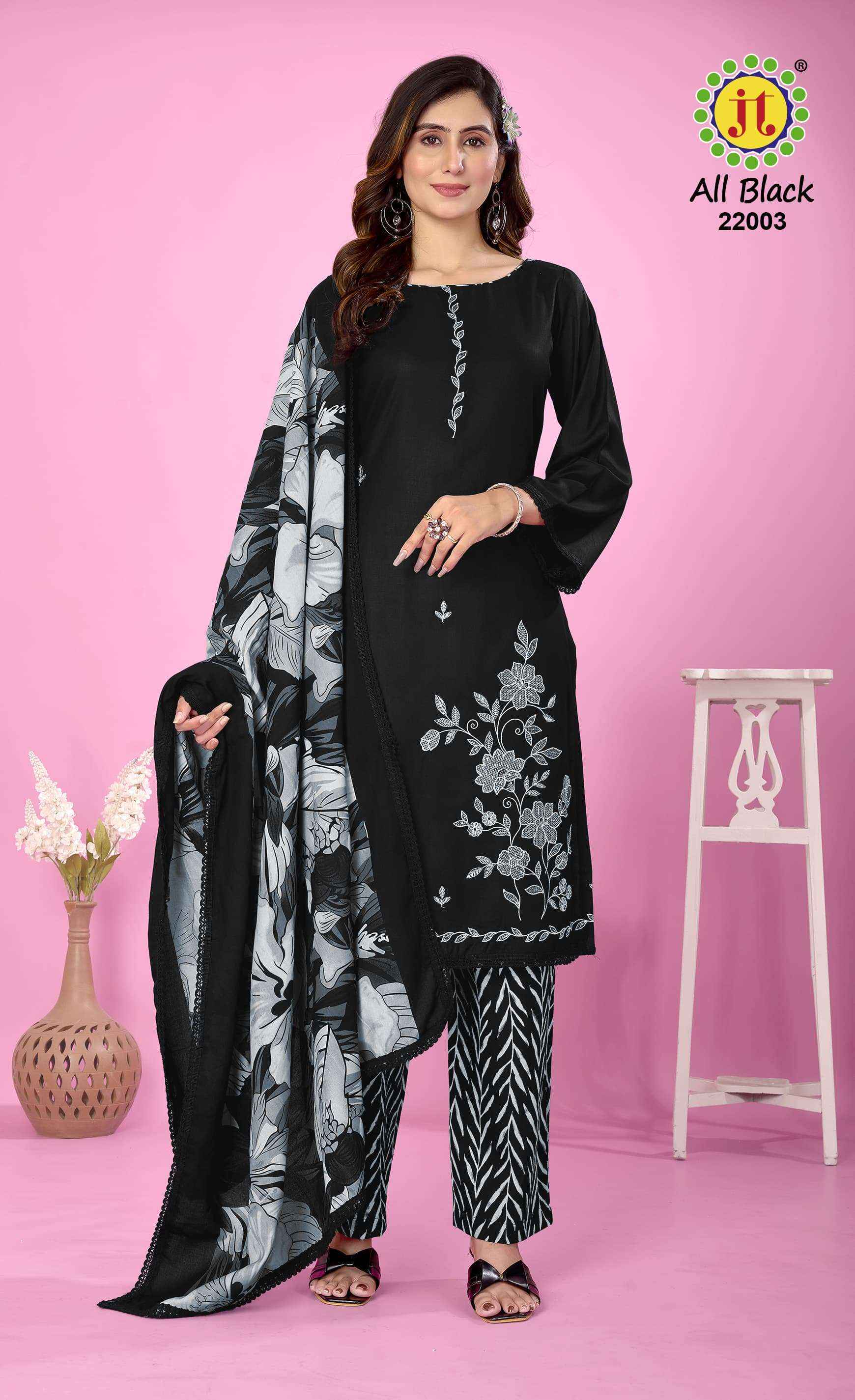 Jt All Black Vol 22 Rayon Dress Material Wholesale Price ( 5 Pcs Catalog )