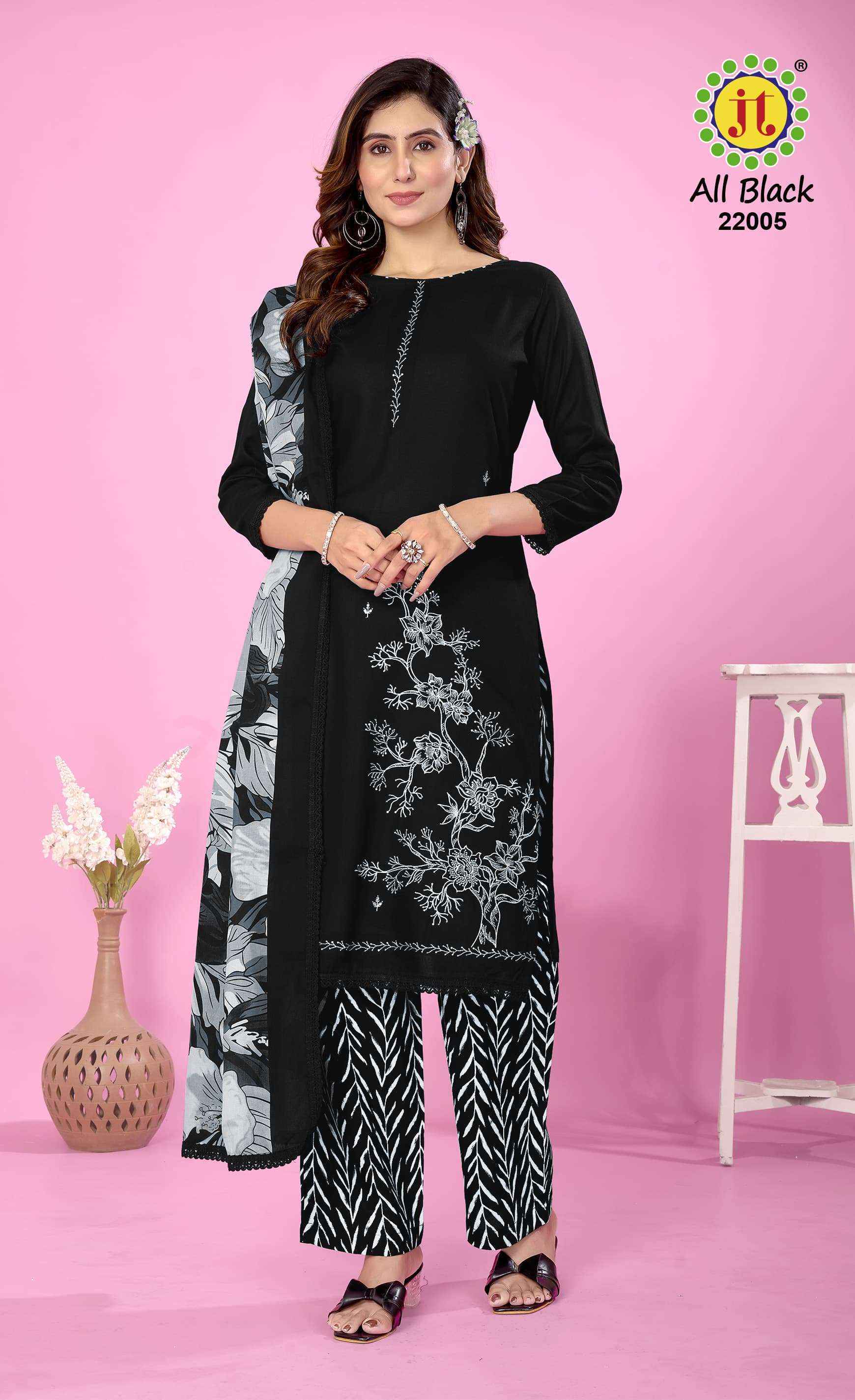 Jt All Black Vol 22 Rayon Dress Material Wholesale Price ( 5 Pcs Catalog )
