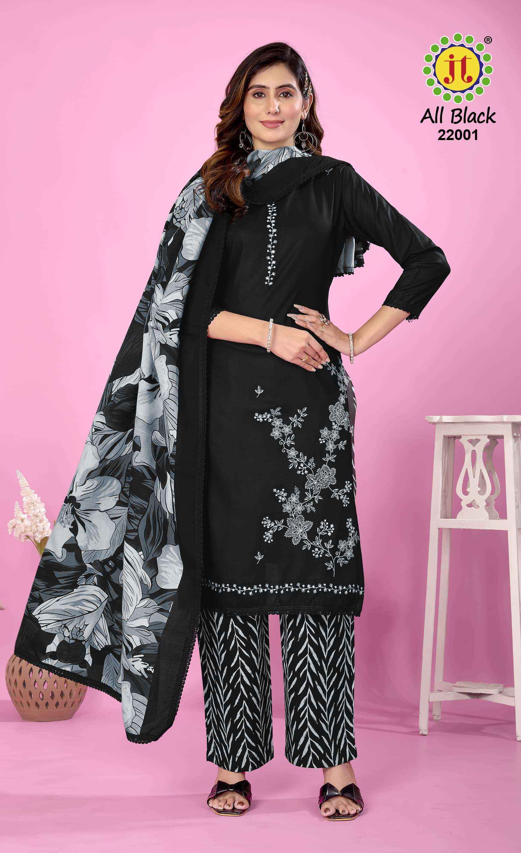 Jt All Black Vol 22 Rayon Dress Material Wholesale Price ( 5 Pcs Catalog )