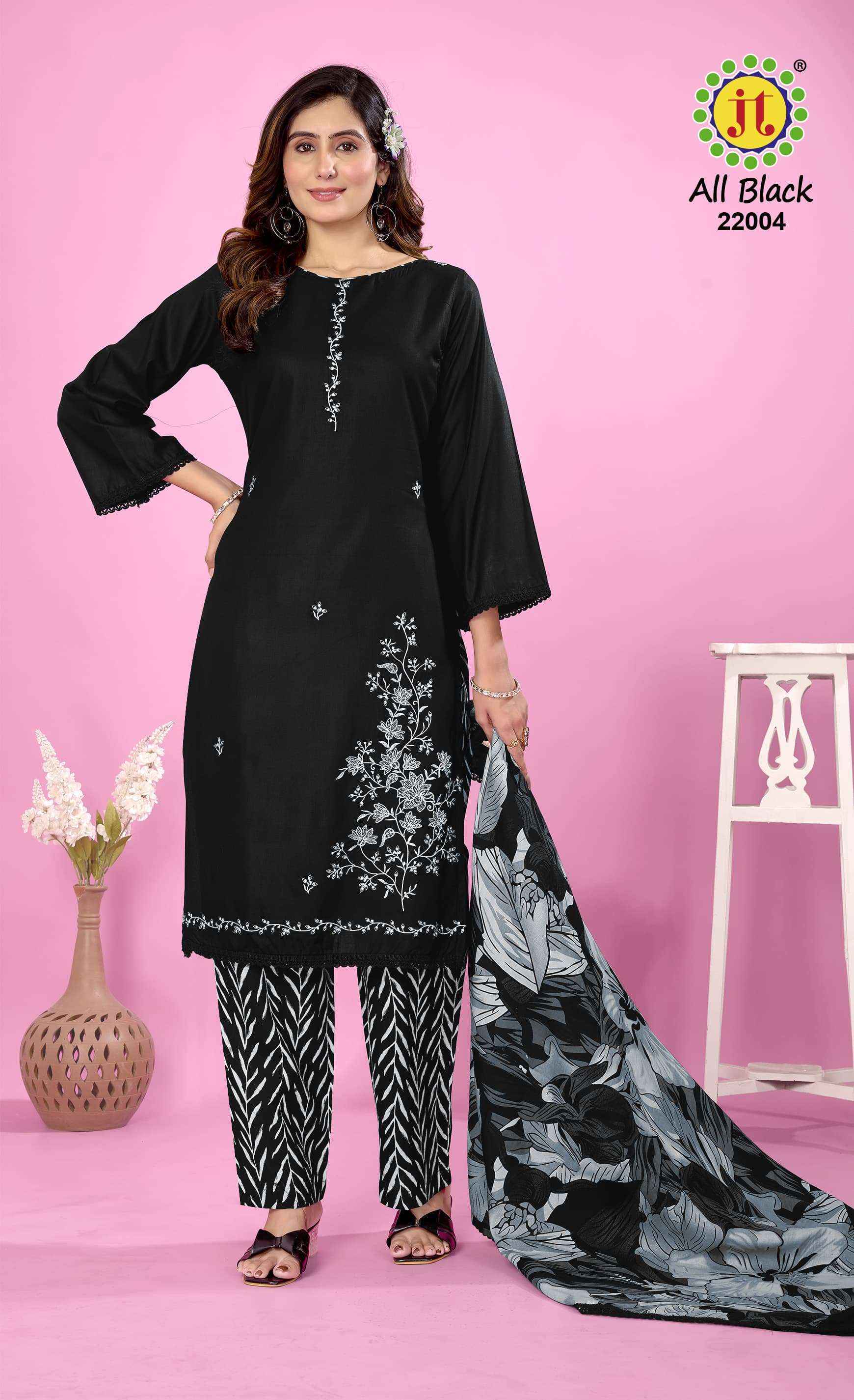 Jt All Black Vol 22 Rayon Dress Material Wholesale Price ( 5 Pcs Catalog )