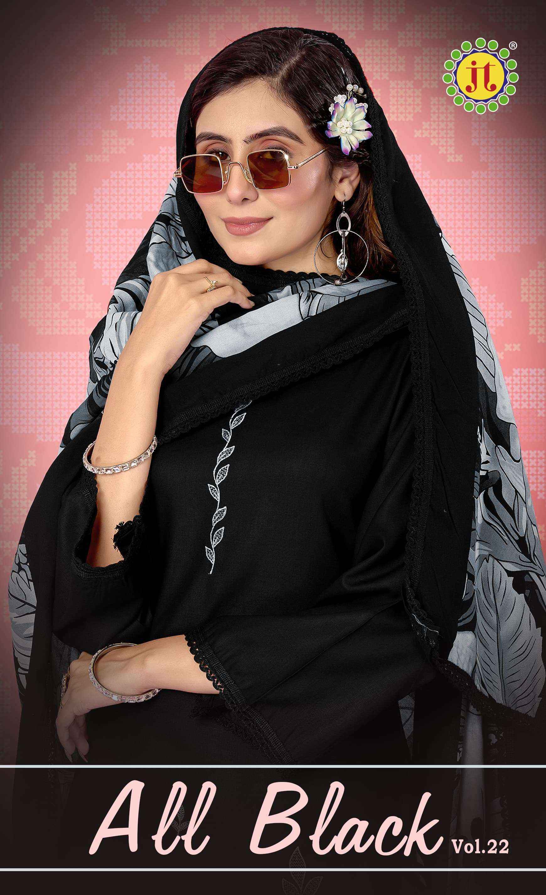 Jt All Black Vol 22 Rayon Dress Material Wholesale Price ( 5 Pcs Catalog )