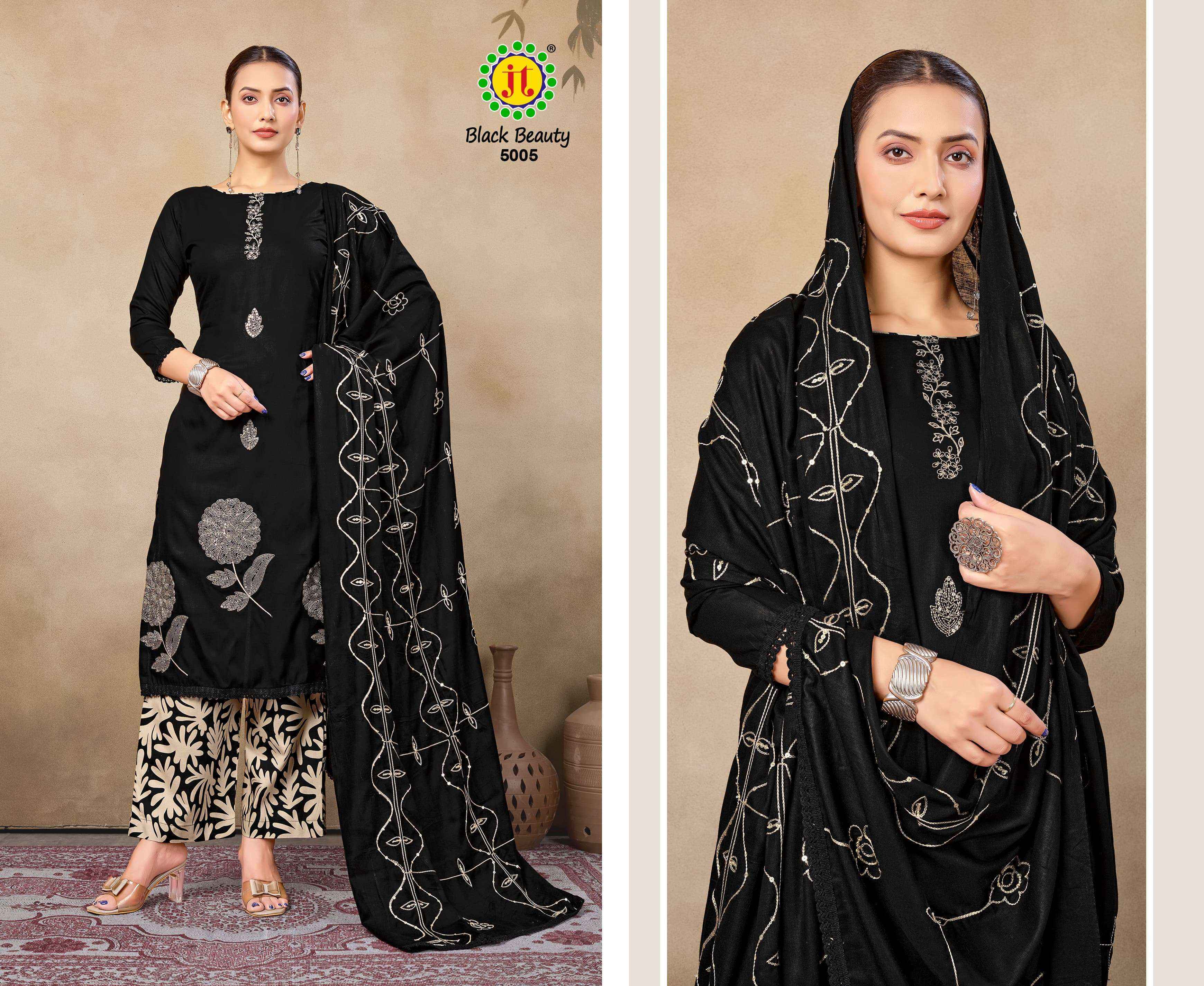 Jt Black Beauty Vol 5 Rayon Dress Material Wholesale Price ( 5 pcs Catalogue