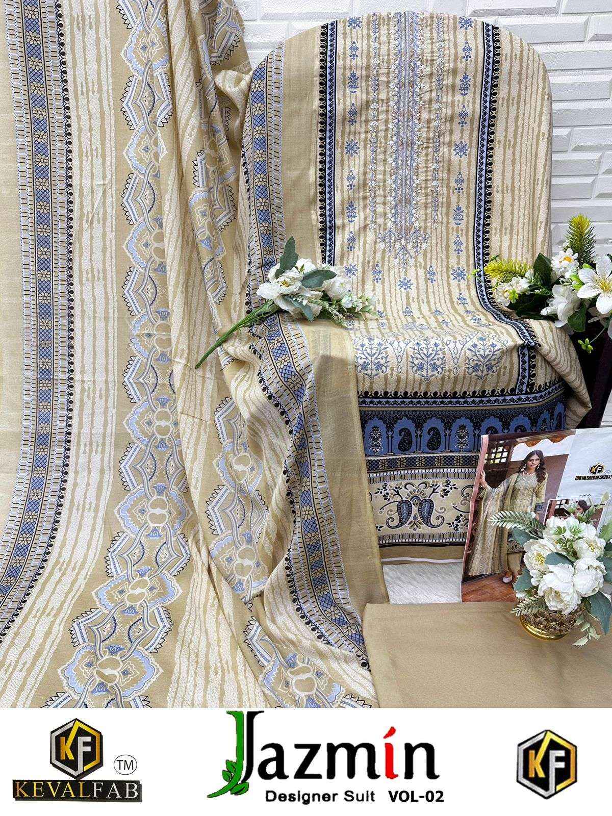 Fancy Work KEVAL FAB JAZMIN VOL 2 COTTON DIGITAL PRINTS WITH FANCY WORK SUIT