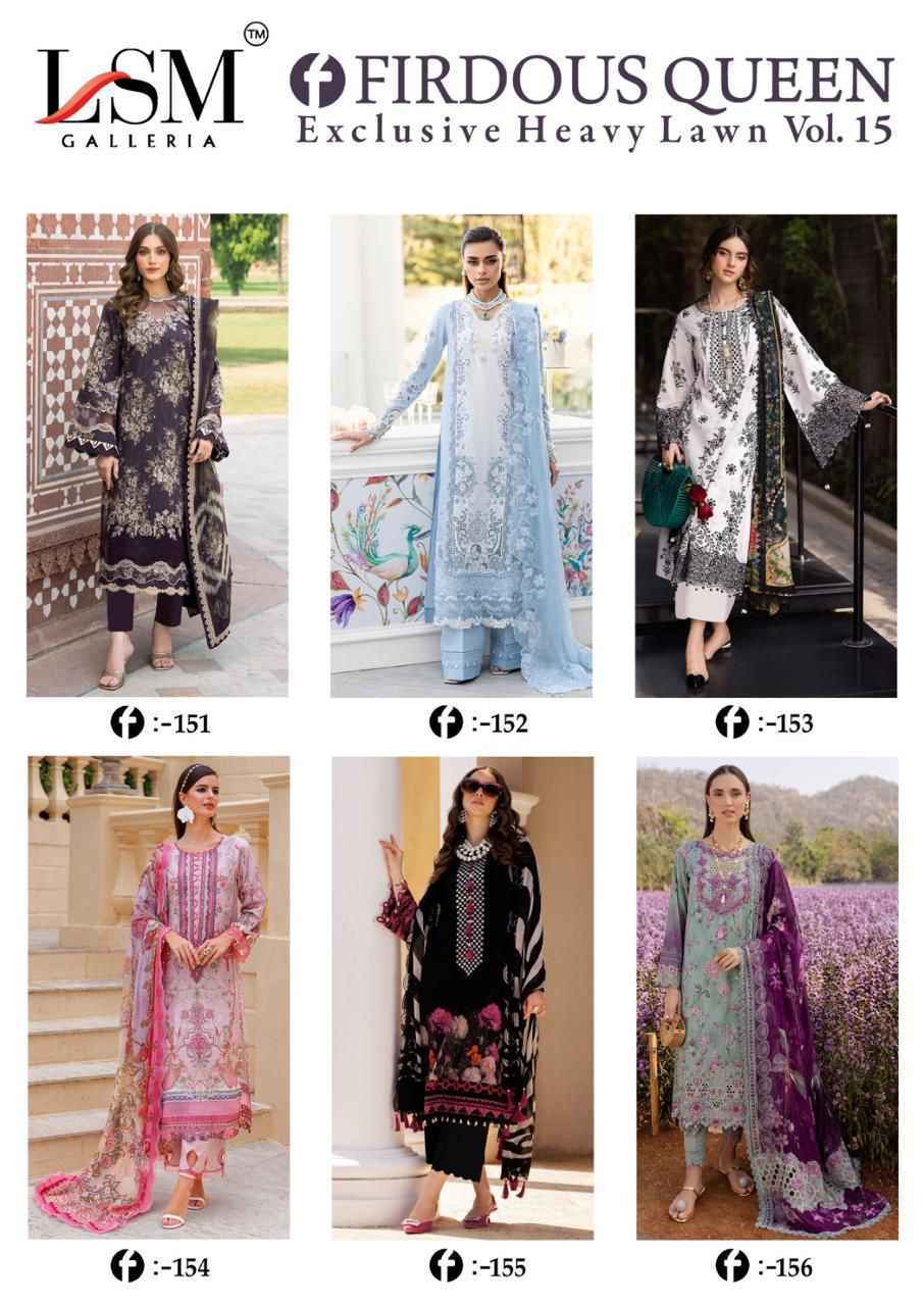 LSM Galleria Firdous Queen Lawn Vol 15 Lawn Cotton Dress Material Wholesale Price ( 6 Pcs Catalog )