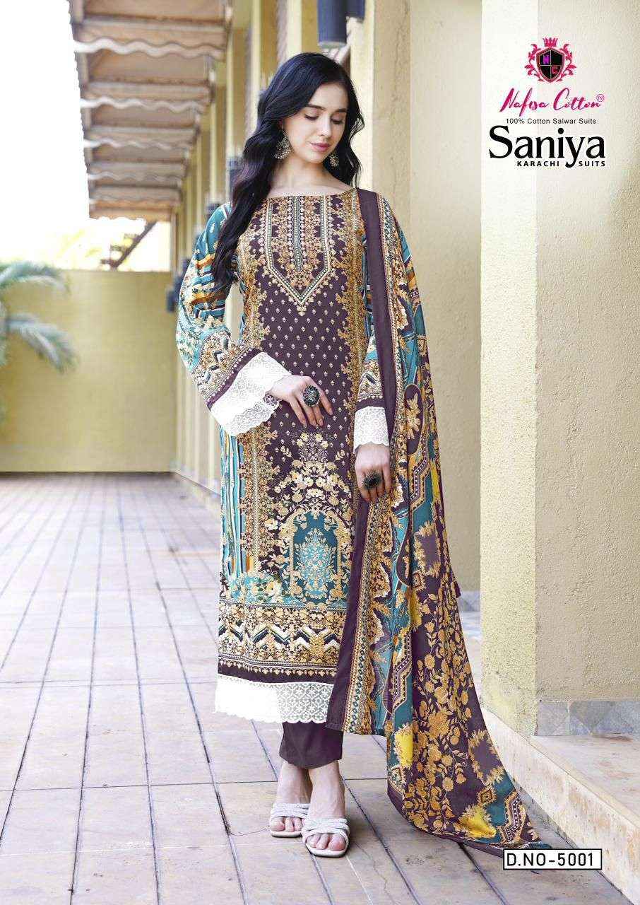 NAFISA COTTON SANIYA KARACHI SUITS VOL 5 COTTON DIGITAL KARACHI PRINTS DRESS MATERIAL WHOLESALE PRICE ( 6 PCS CATALOG )