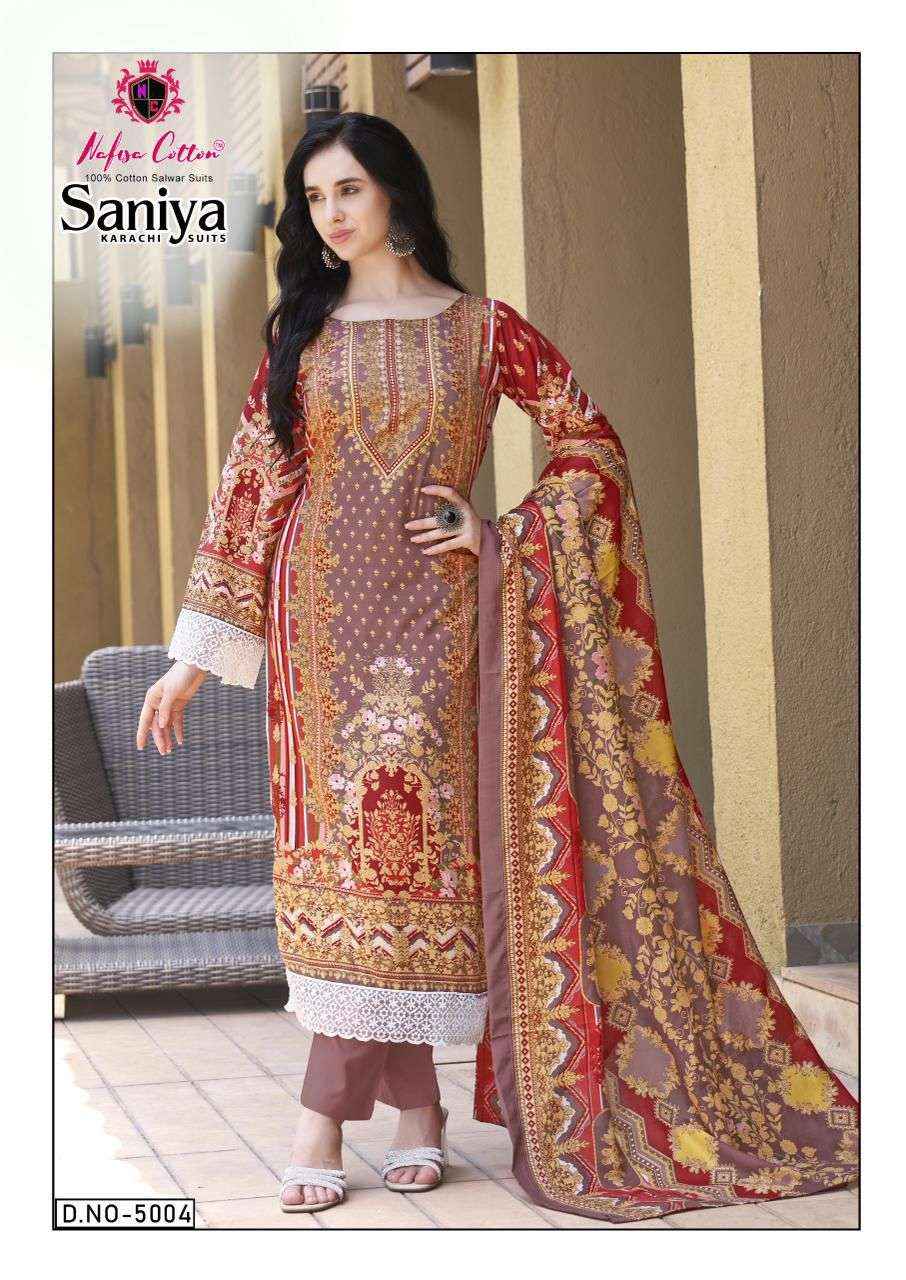 NAFISA COTTON SANIYA KARACHI SUITS VOL 5 COTTON DIGITAL KARACHI PRINTS DRESS MATERIAL WHOLESALE PRICE ( 6 PCS CATALOG )