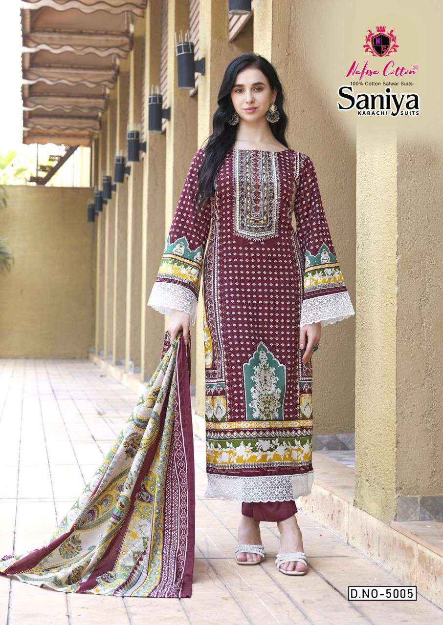 NAFISA COTTON SANIYA KARACHI SUITS VOL 5 COTTON DIGITAL KARACHI PRINTS DRESS MATERIAL WHOLESALE PRICE ( 6 PCS CATALOG )