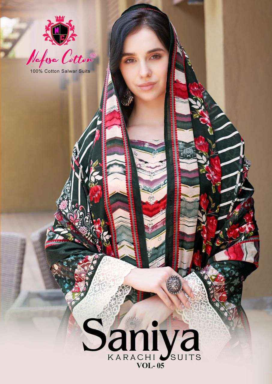 NAFISA COTTON SANIYA KARACHI SUITS VOL 5 COTTON DIGITAL KARACHI PRINTS DRESS MATERIAL WHOLESALE PRICE ( 6 PCS CATALOG )