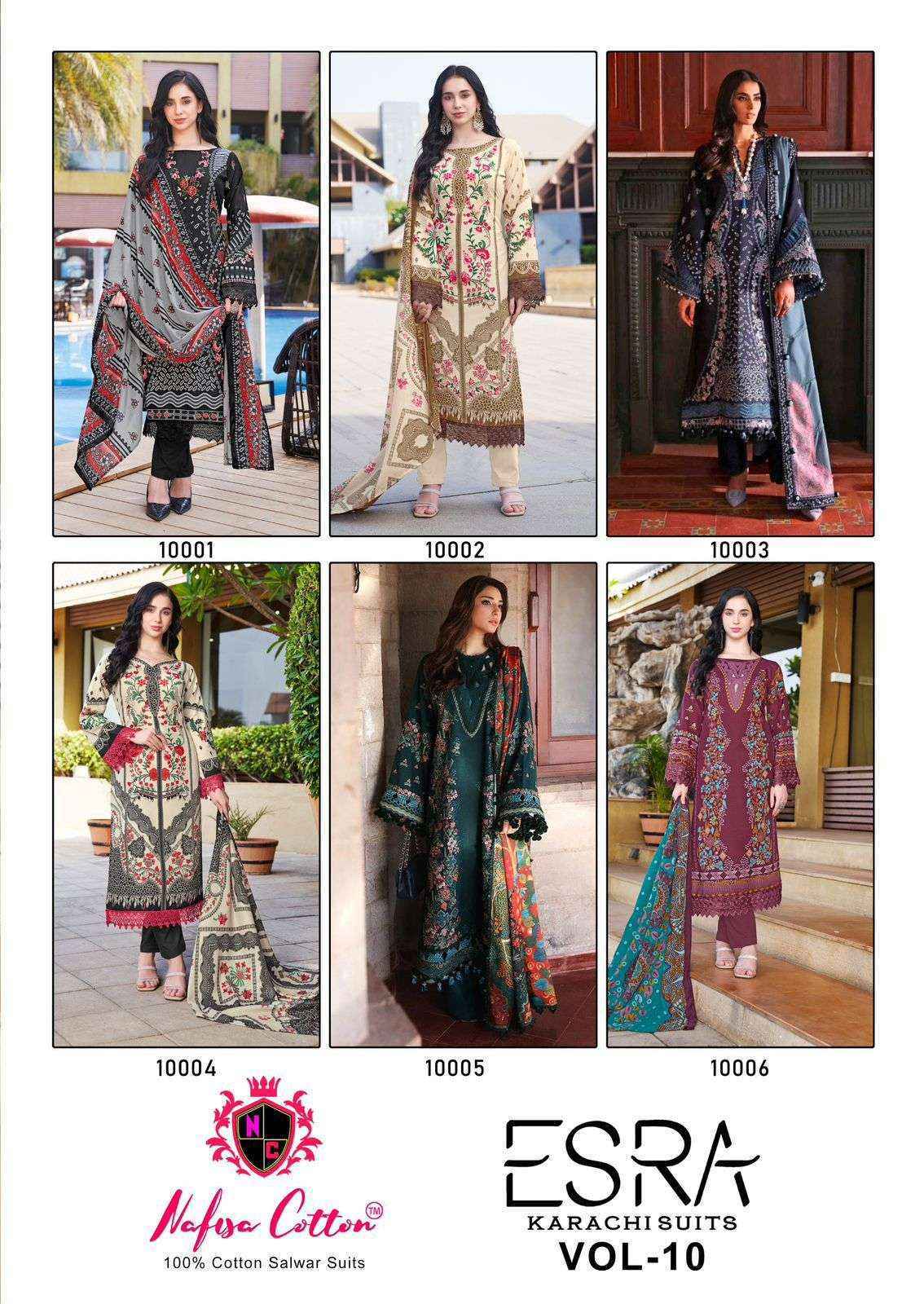 Nafisa Esra Karachi Vol 10 Cotton Dress Material Wholesale Brand Surat( 6 Pc Catalog )