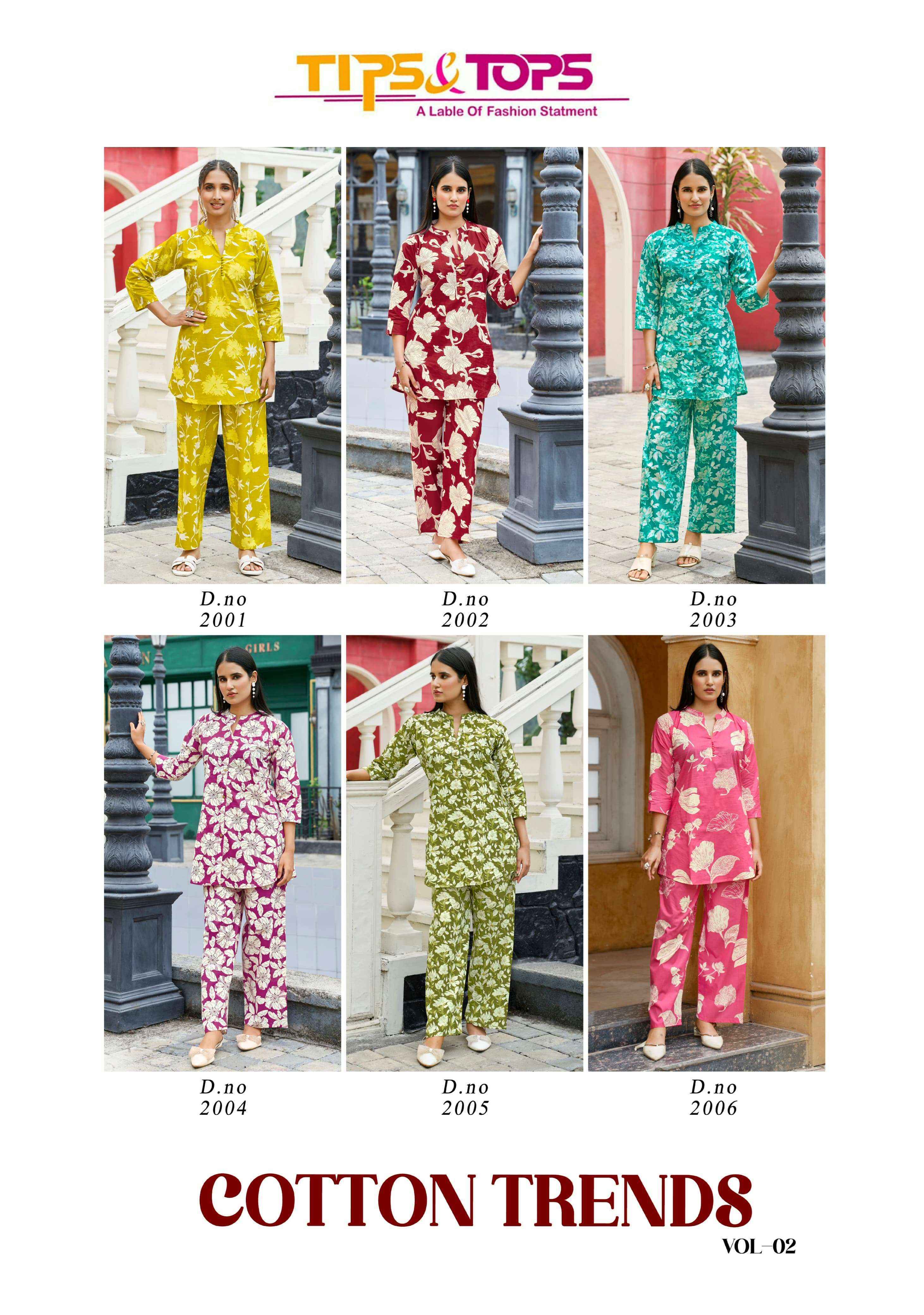Tips & Tops Cotton Trends Vol 2 Cotton Co ord set New Catalog ( 6 pcs Catalogue )