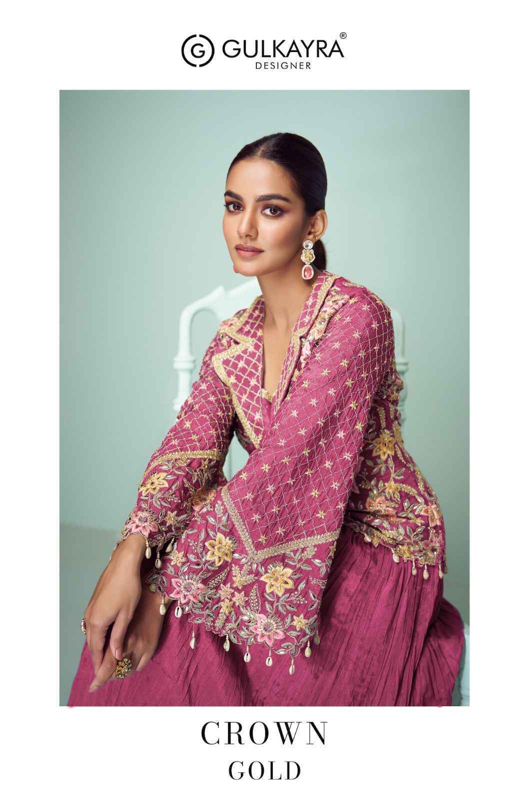 Gulkayra Designer Crown Gold Readymade Chinon Dress Wholesale Price ( 4 Pcs Catalog )