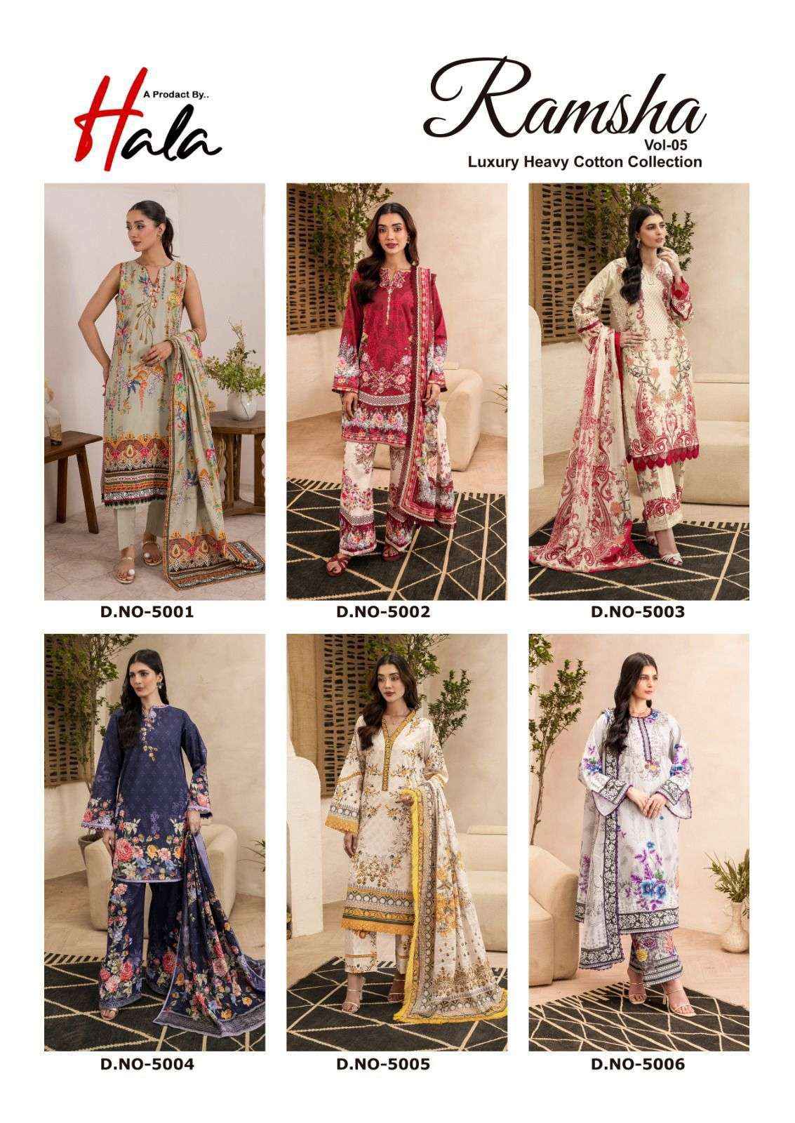 HALA RAMSHA VOL 5 COTTON DIGITAL PRINTS SALWAR SUIT WHOLESALE PRICE ( 6 PCS CATALOG )