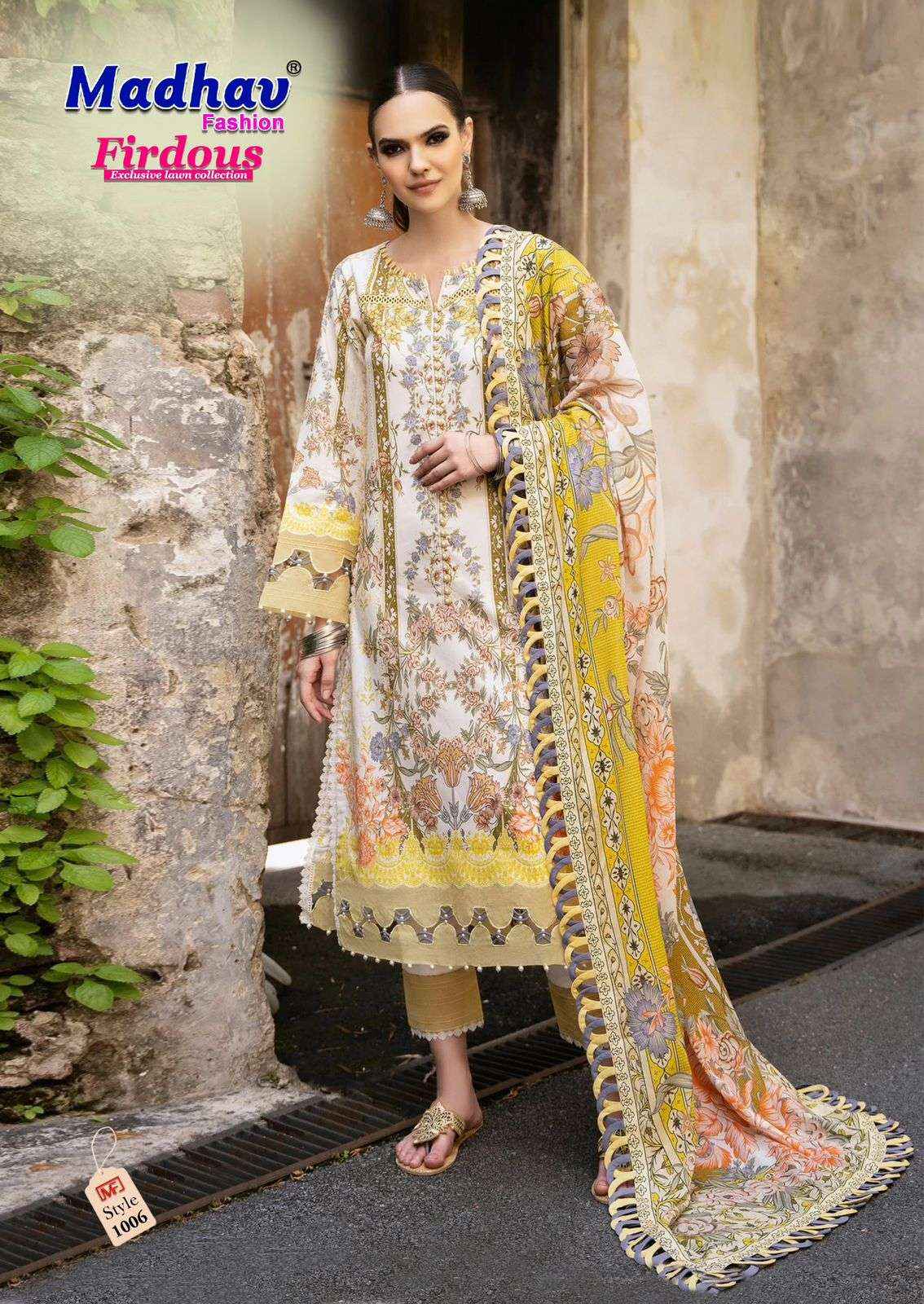 MADHAV FASHION FIRDOUS VOL 1 LAWN COTTON DIGITAL PRINTS DRESS MATERIAL WHOLESALE PRICE ( 6 PCS CATALOG )