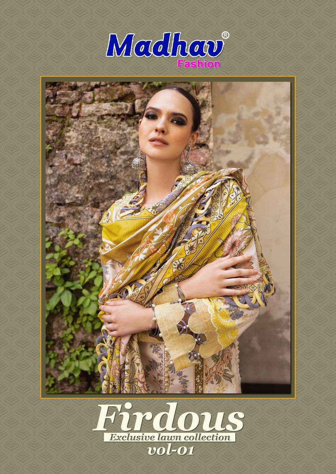 MADHAV FASHION FIRDOUS VOL 1 LAWN COTTON DIGITAL PRINTS DRESS MATERIAL WHOLESALE PRICE ( 6 PCS CATALOG )