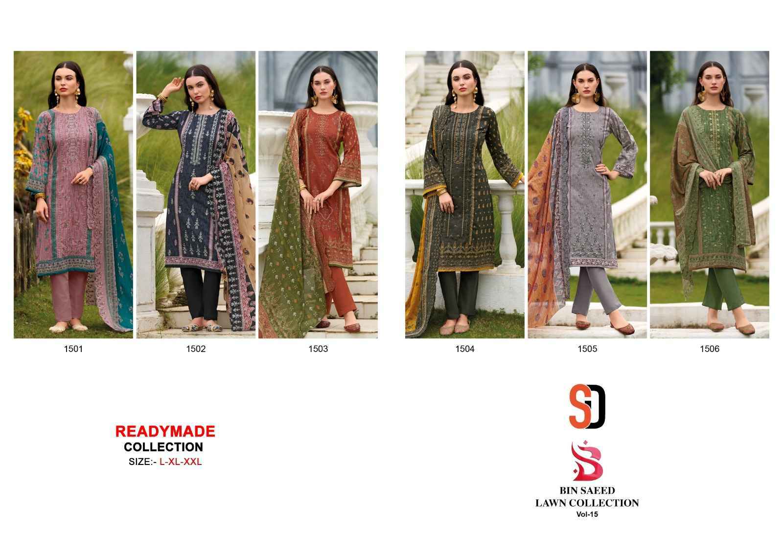 Shraddha Designer Bin Saeed Vol 15 Readymade Cotton Suit Wholesale Price ( 6 Pcs Catalog )