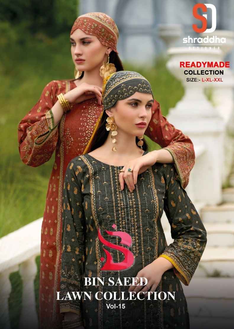 Shraddha Designer Bin Saeed Vol 15 Readymade Cotton Suit Wholesale Price ( 6 Pcs Catalog )