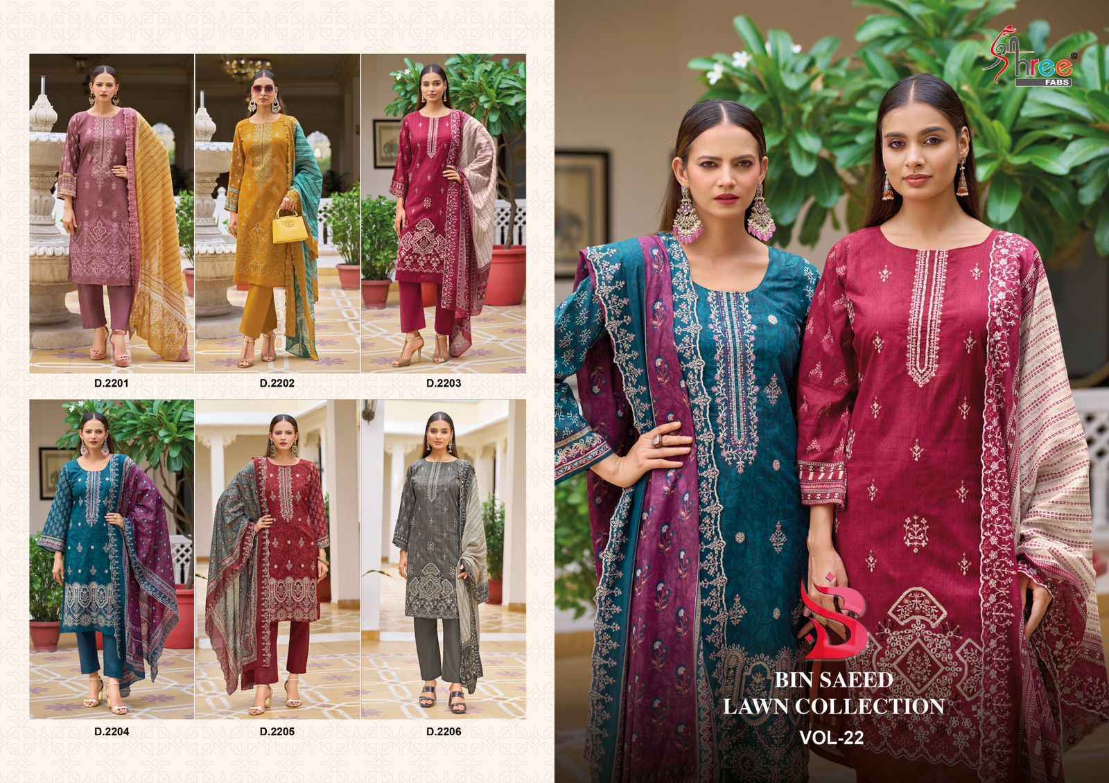 Shree Fabs Bin Saeed Lawn Collection Vol 22 Cotton Pakistani suit New ...