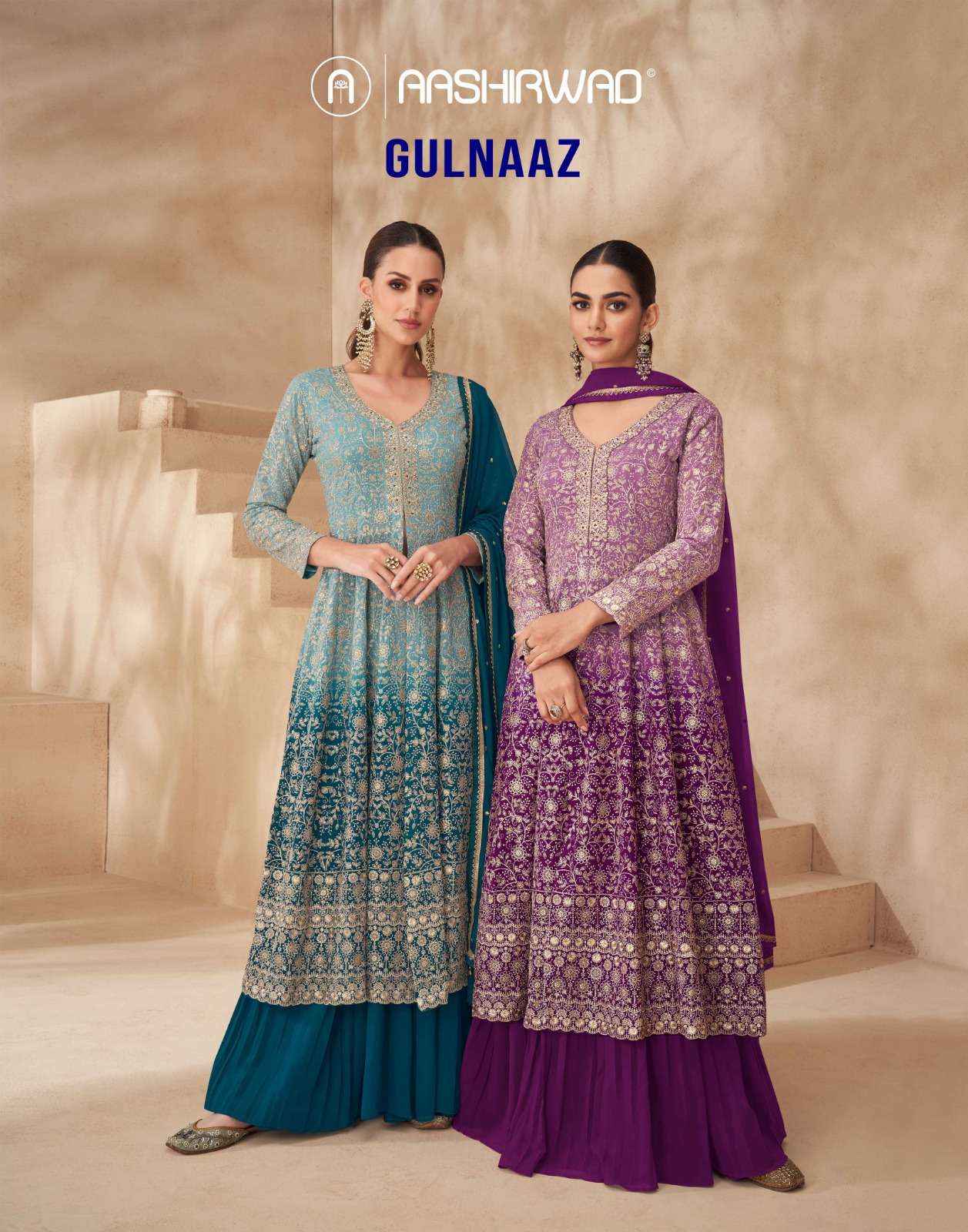 AASHIRWAD CREATION GULNAAZ HEAVY EMBROIDERED WEDDING WEAR DRESS ( 4 PCS CATALOG )