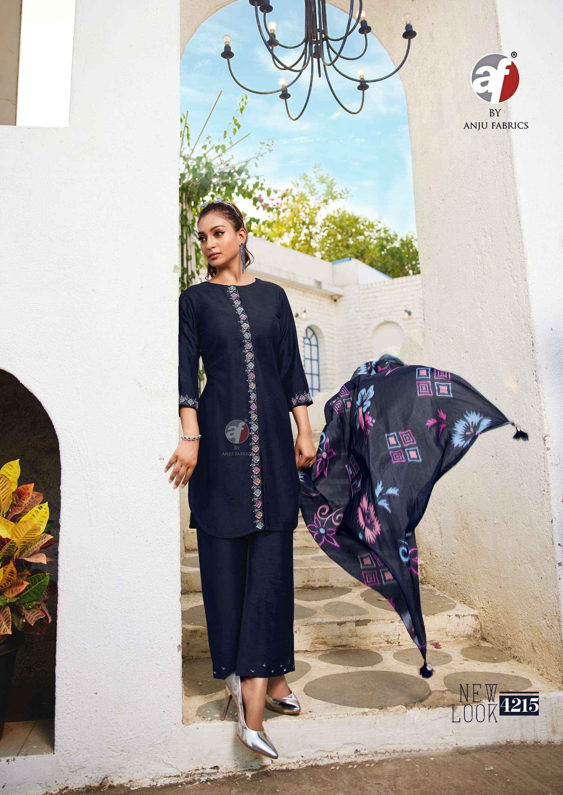 ANJU FABRICS FUSION VO 5 VISCOSE DESIGNER KURTI WITH PANT AND SCRAF ( 6 PCS CATALOG )