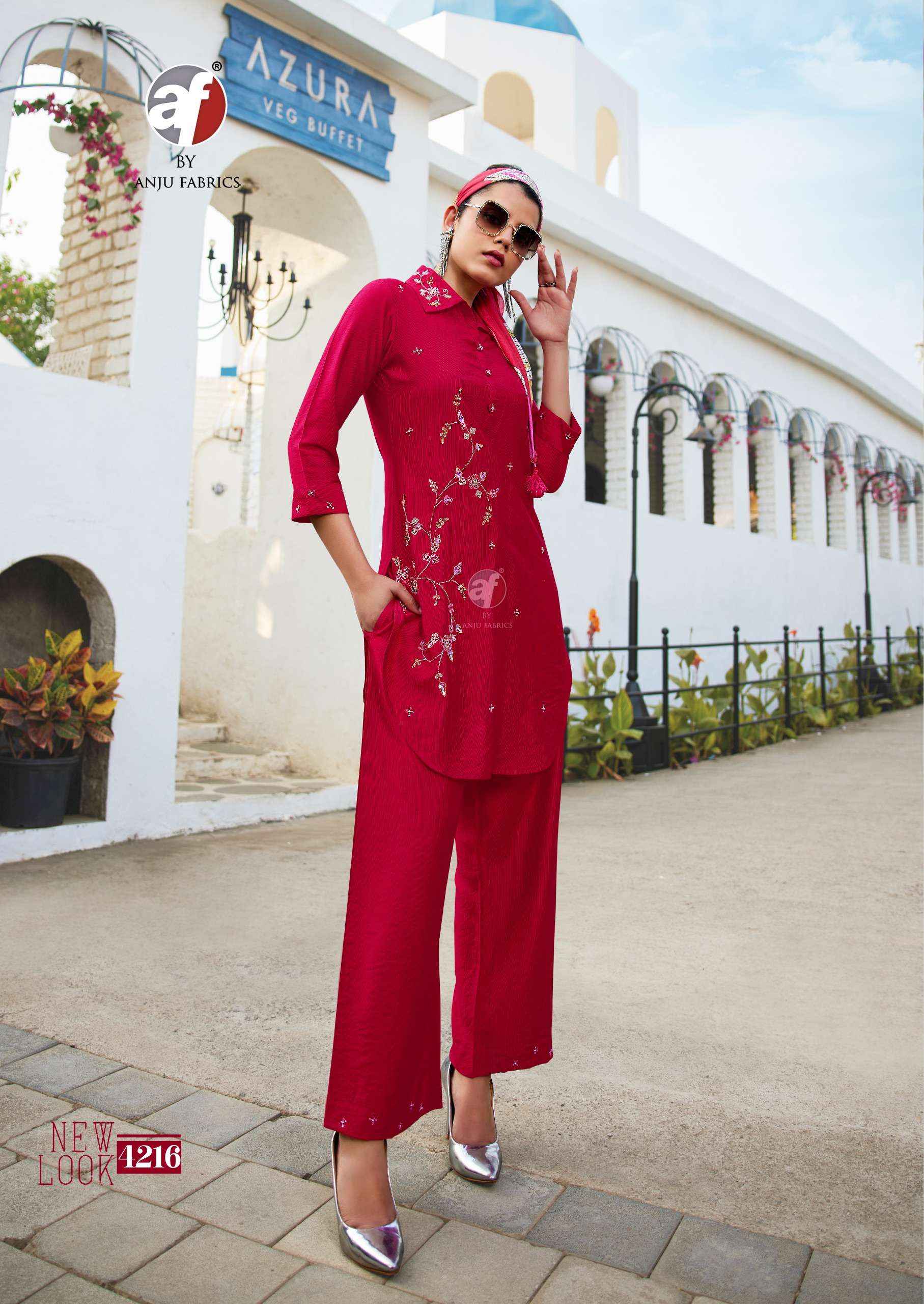 ANJU FABRICS FUSION VO 5 VISCOSE DESIGNER KURTI WITH PANT AND SCRAF ( 6 PCS CATALOG )