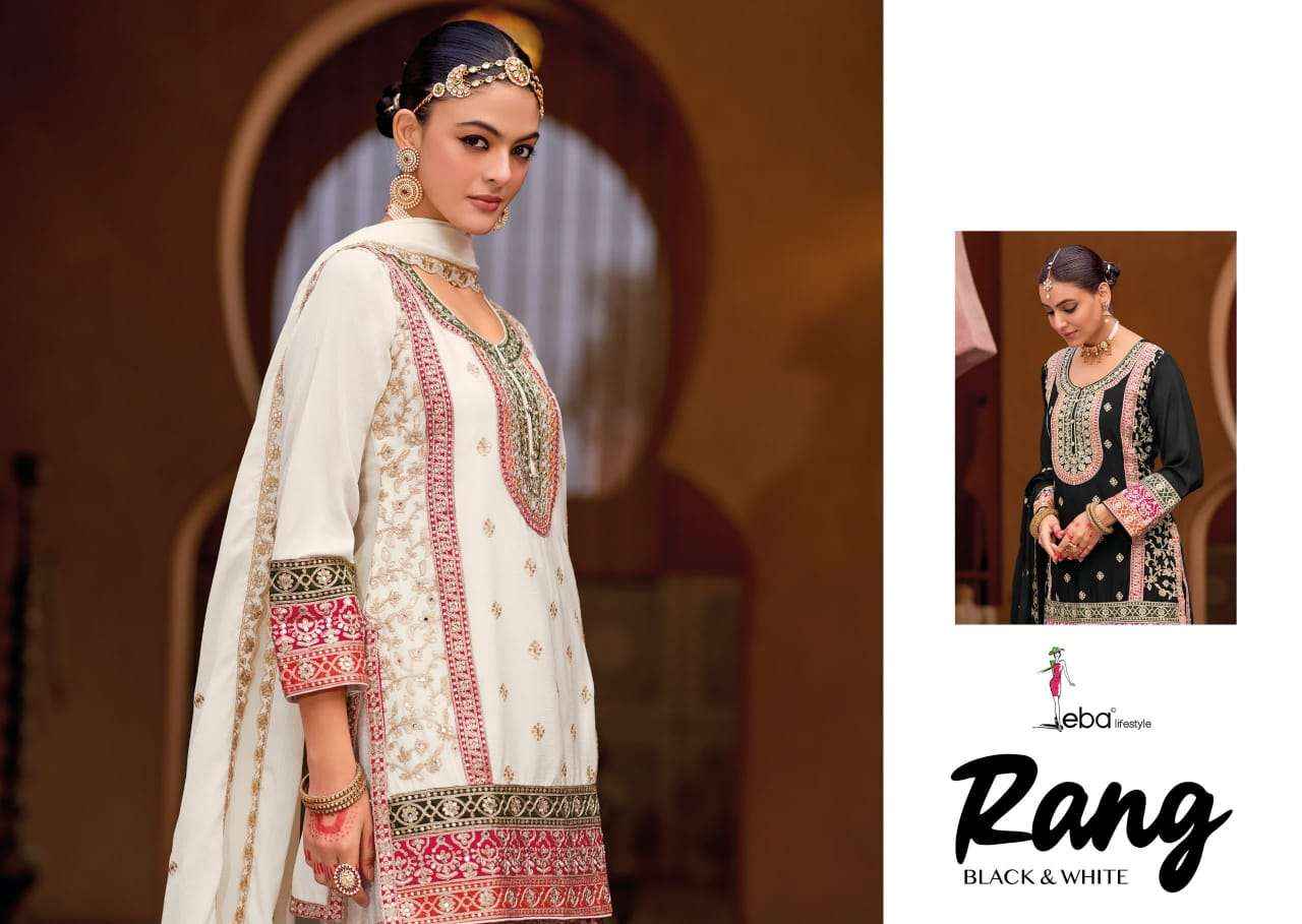 Eba Lifestyle Rang Black And White Designer Chinon Gharara Dress Wholesale Price ( 2 Pcs Catalog )