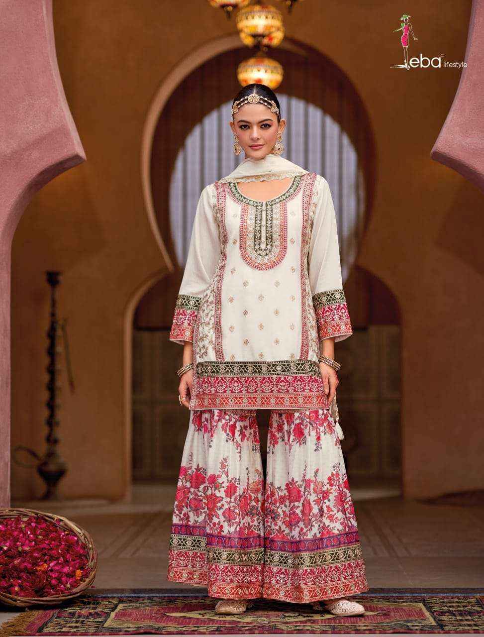 Eba Lifestyle Rang Black And White Designer Chinon Gharara Dress Wholesale Price ( 2 Pcs Catalog )