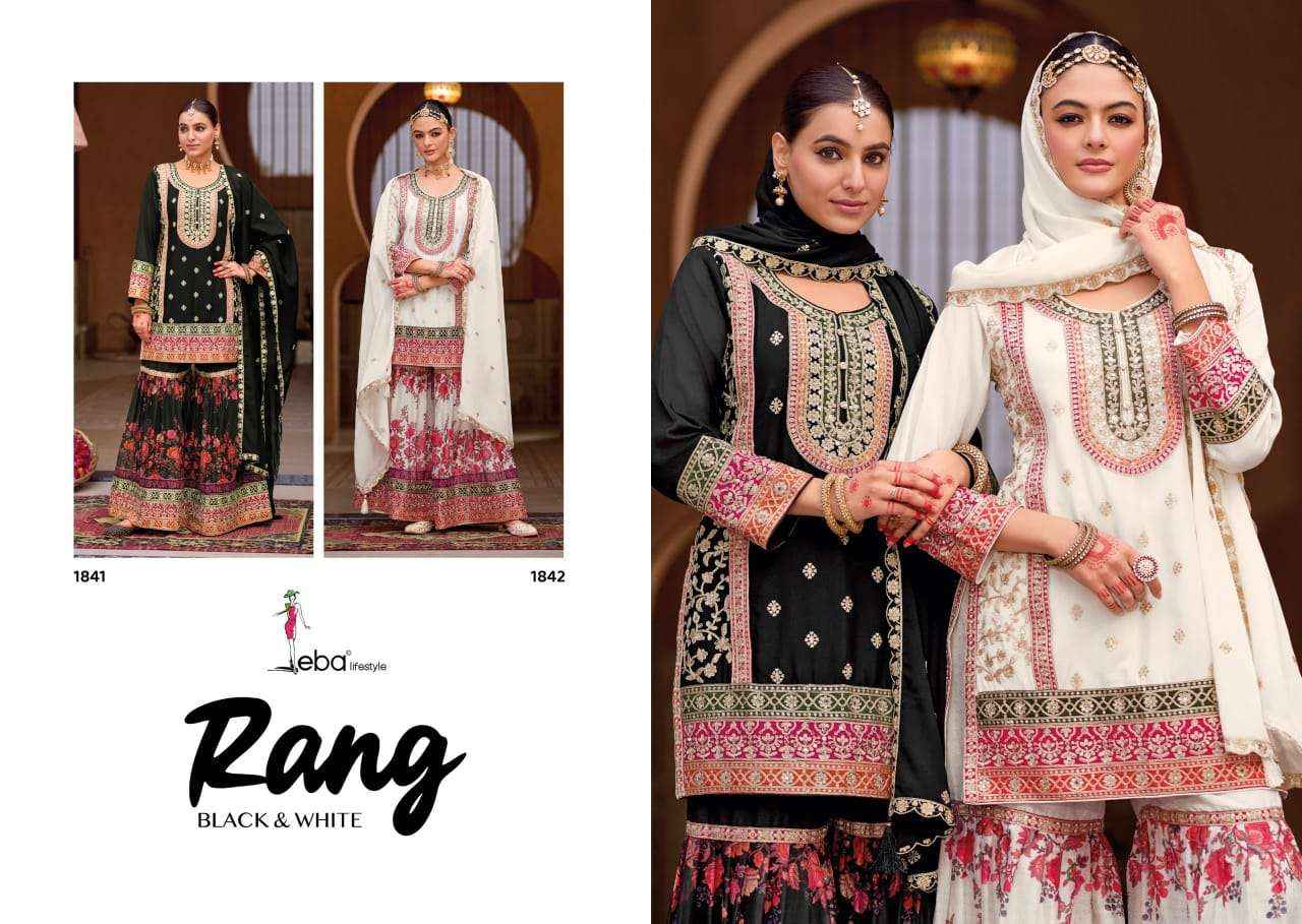 Eba Lifestyle Rang Black And White Designer Chinon Gharara Dress Wholesale Price ( 2 Pcs Catalog )